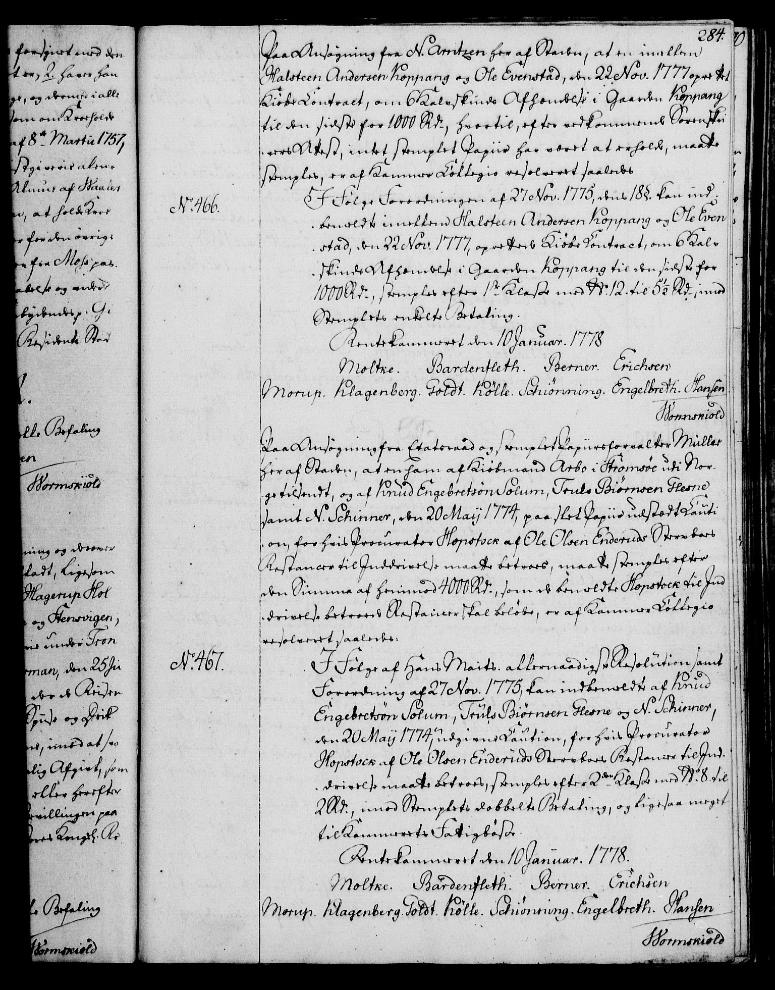 Rentekammeret, Kammerkanselliet, RA/EA-3111/G/Gg/Gga/L0010: Norsk ekspedisjonsprotokoll med register (merket RK 53.10), 1773-1778, s. 284