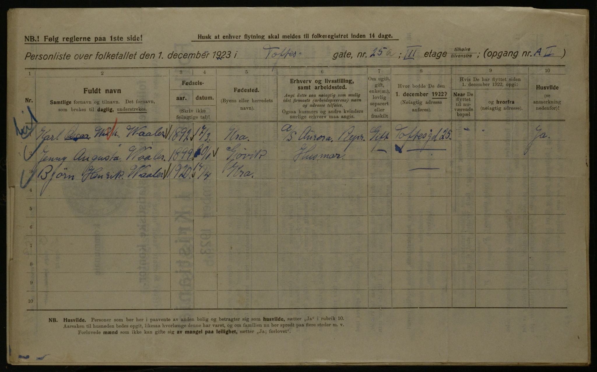 OBA, Kommunal folketelling 1.12.1923 for Kristiania, 1923, s. 123615