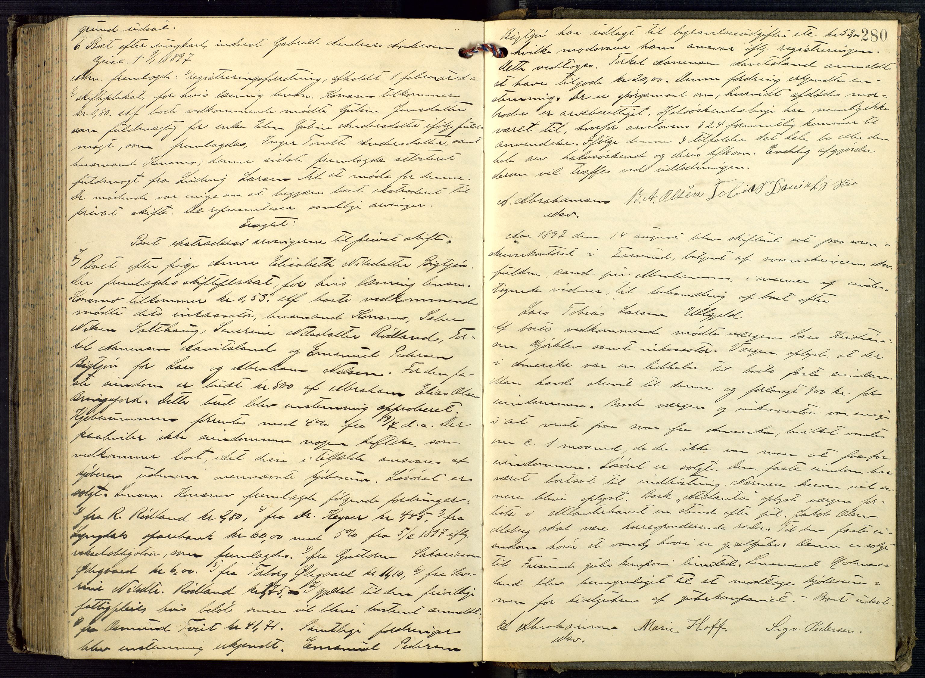 Lyngdal sorenskriveri, AV/SAK-1221-0004/H/Hc/L0876: Skiftebehandlingsprotokoll nr. 10, 1894-1898, s. 280