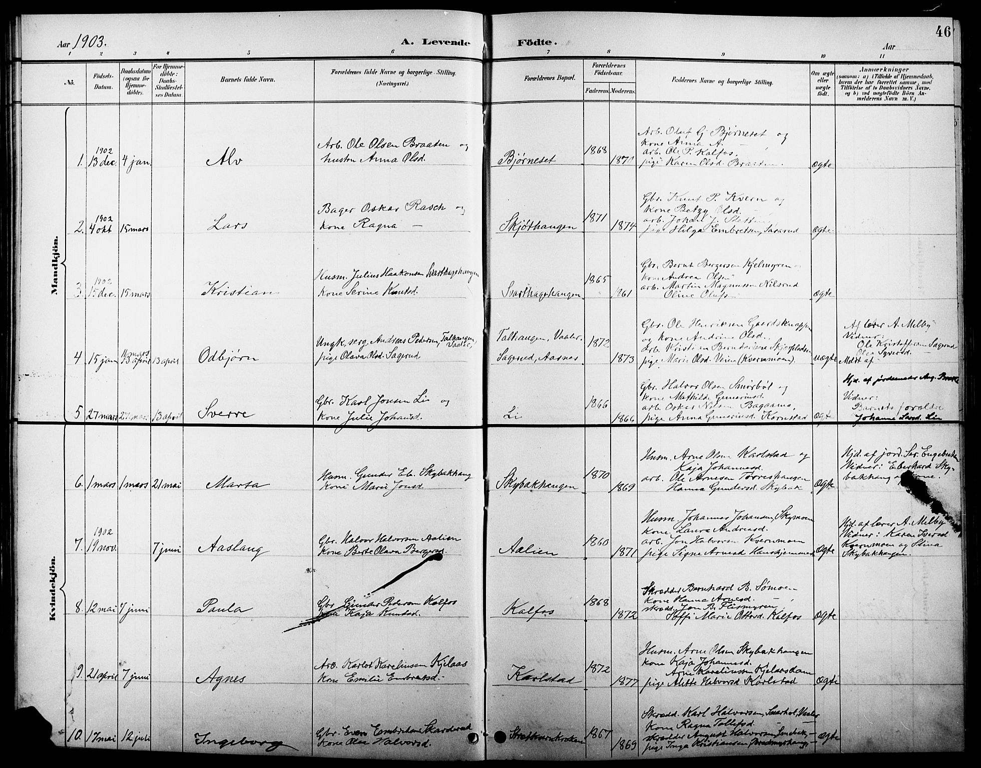 Åsnes prestekontor, AV/SAH-PREST-042/H/Ha/Hab/L0005: Klokkerbok nr. 5, 1895-1920, s. 46