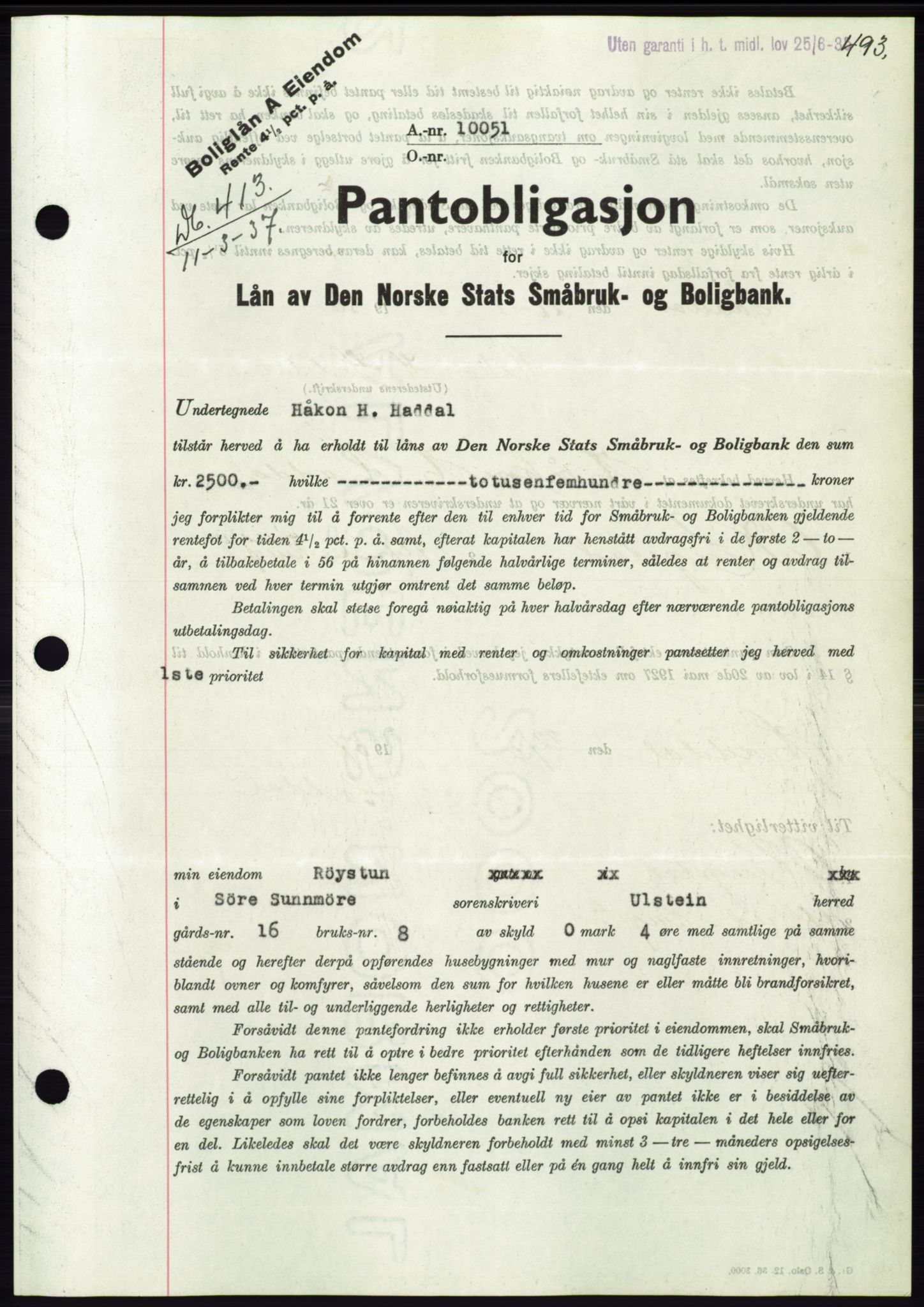 Søre Sunnmøre sorenskriveri, SAT/A-4122/1/2/2C/L0062: Pantebok nr. 56, 1936-1937, Dagboknr: 413/1937