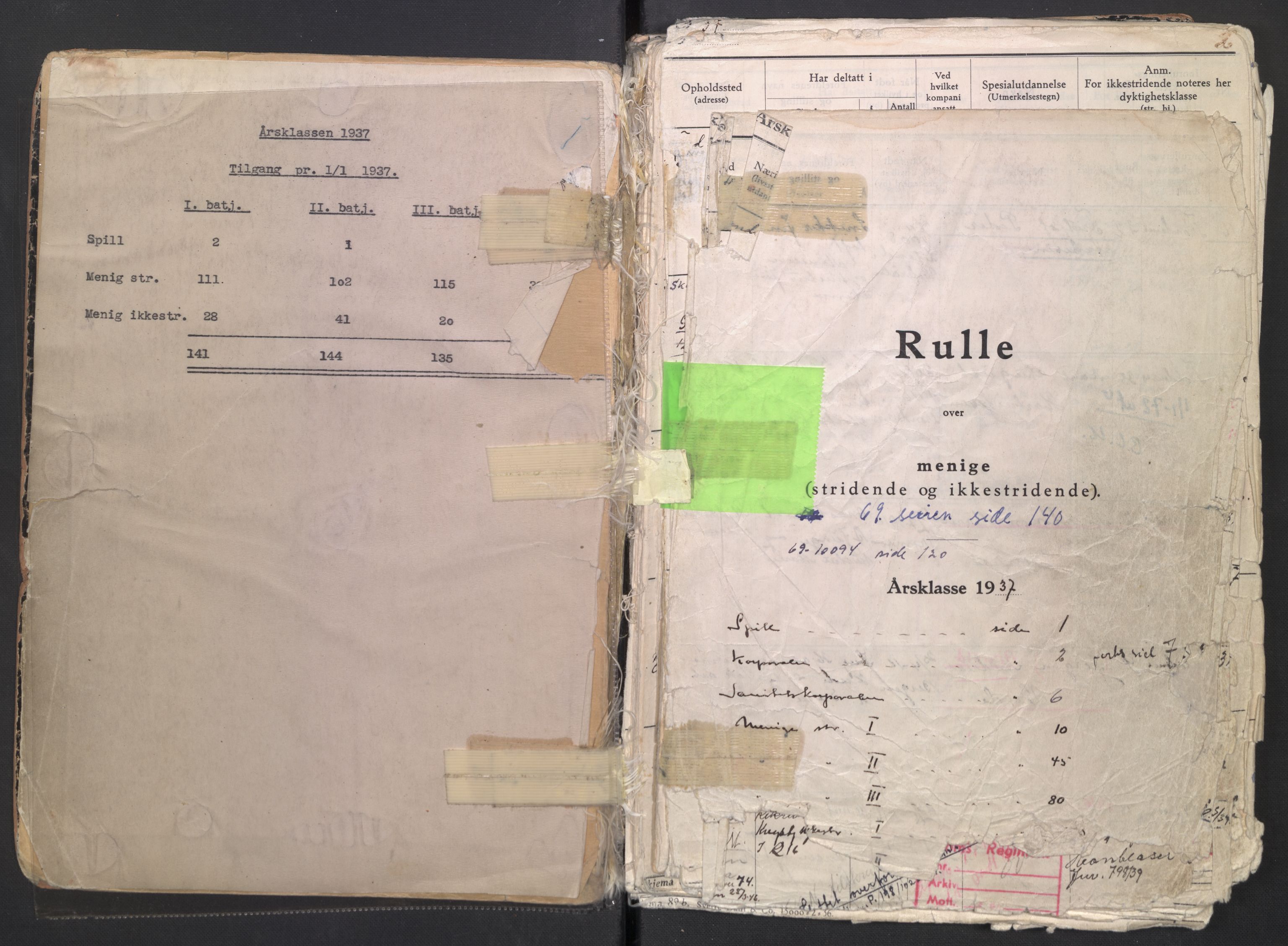 Forsvaret, Troms infanteriregiment nr. 16, AV/RA-RAFA-3146/P/Pa/L0007/0002: Ruller / Rulle for regimentets menige mannskaper, årsklasse 1937, 1937