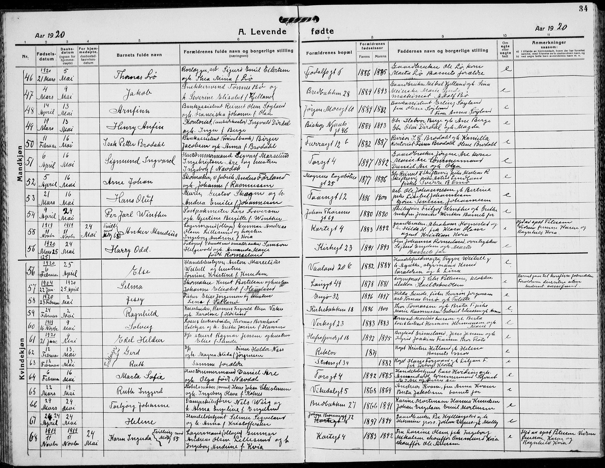 St. Petri sokneprestkontor, AV/SAST-A-101813/001/30/30BB/L0011: Klokkerbok nr. B 11, 1917-1940, s. 34