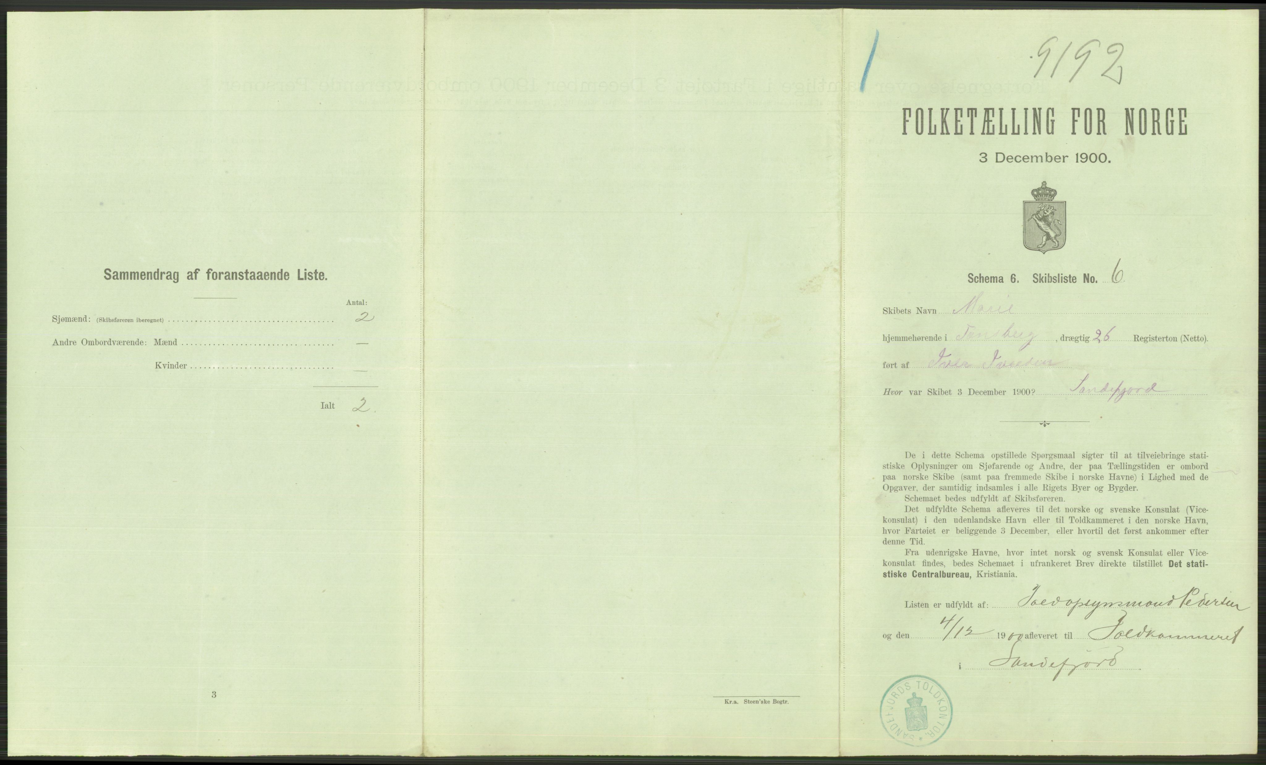 RA, Folketelling 1900 - skipslister med personlister for skip i norske havner, utenlandske havner og til havs, 1900, s. 541