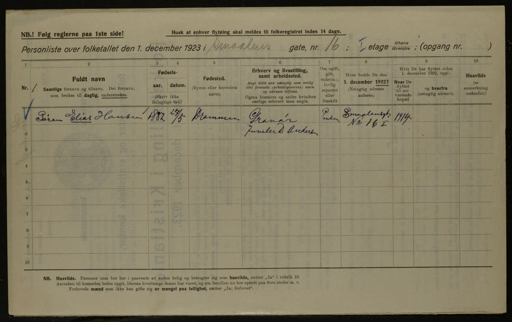 OBA, Kommunal folketelling 1.12.1923 for Kristiania, 1923, s. 108038