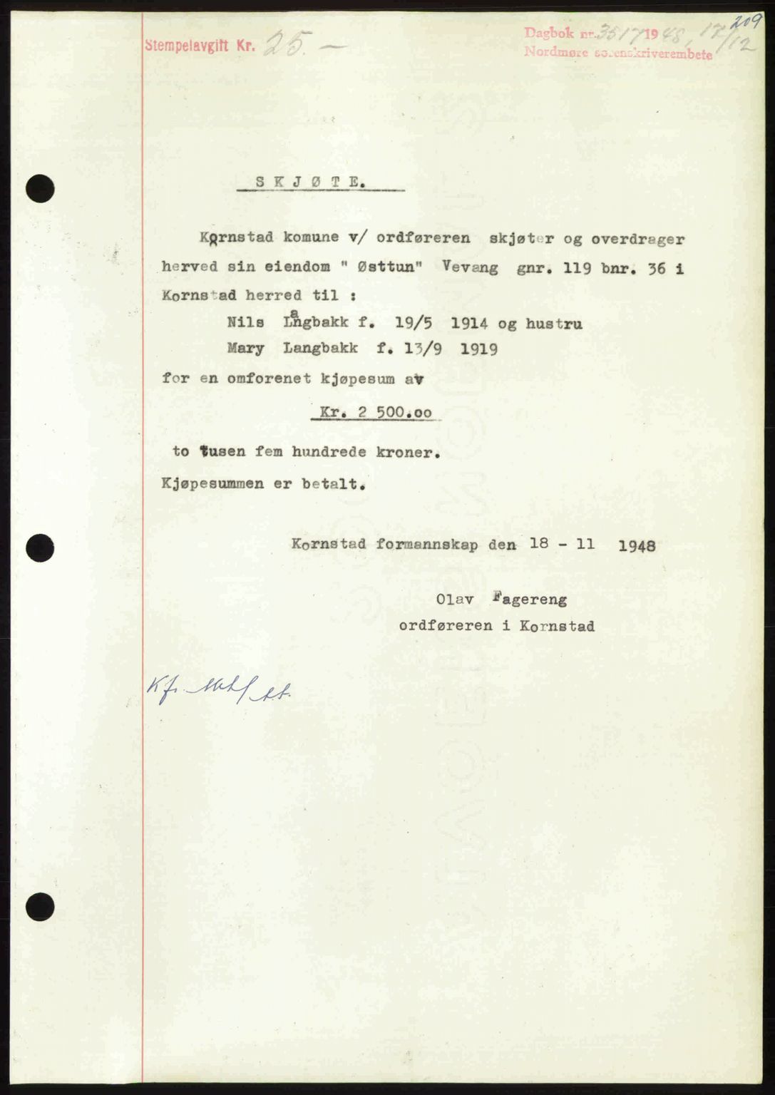 Nordmøre sorenskriveri, AV/SAT-A-4132/1/2/2Ca: Pantebok nr. A110, 1948-1949, Dagboknr: 3517/1948