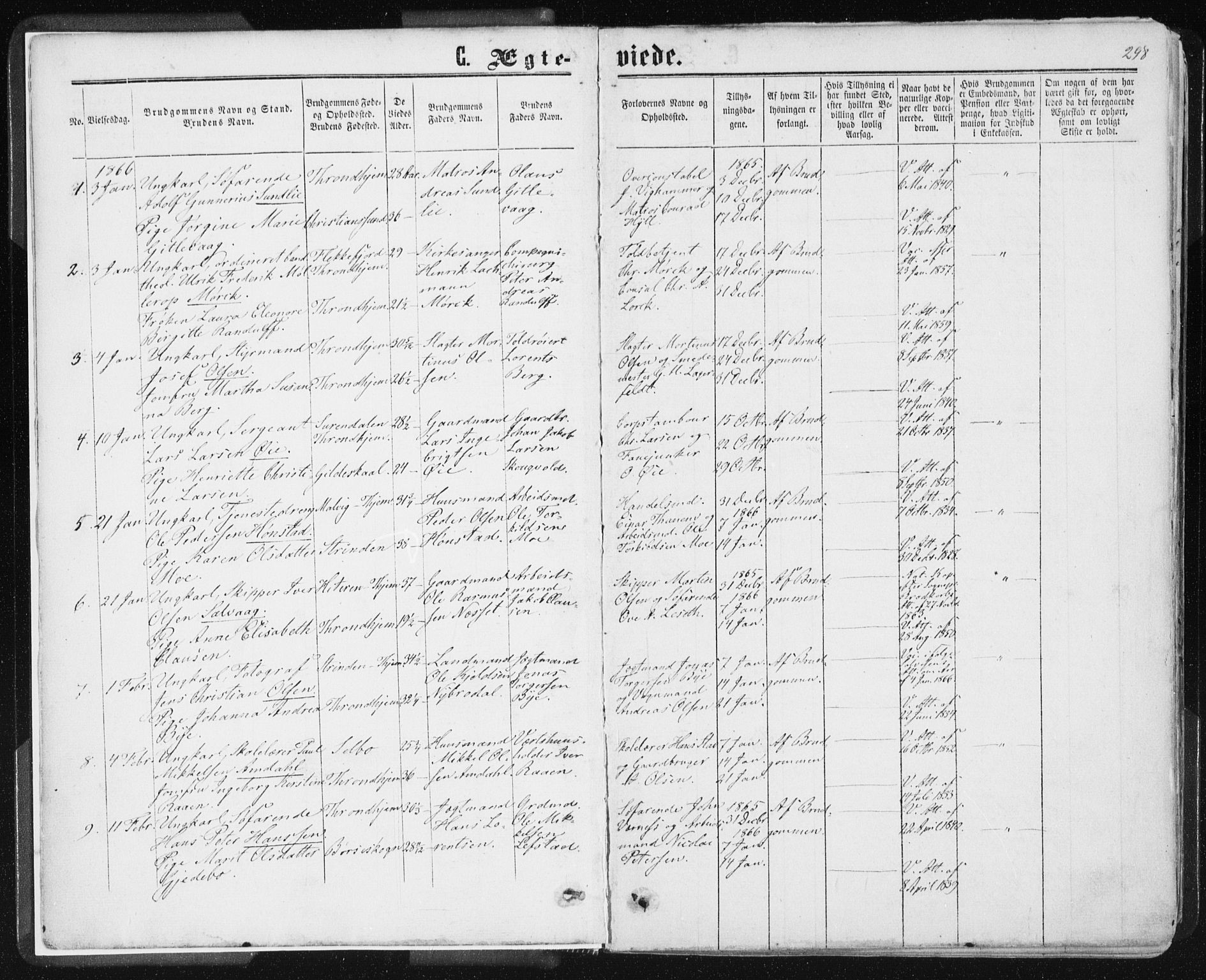 Ministerialprotokoller, klokkerbøker og fødselsregistre - Sør-Trøndelag, SAT/A-1456/601/L0055: Ministerialbok nr. 601A23, 1866-1877, s. 298