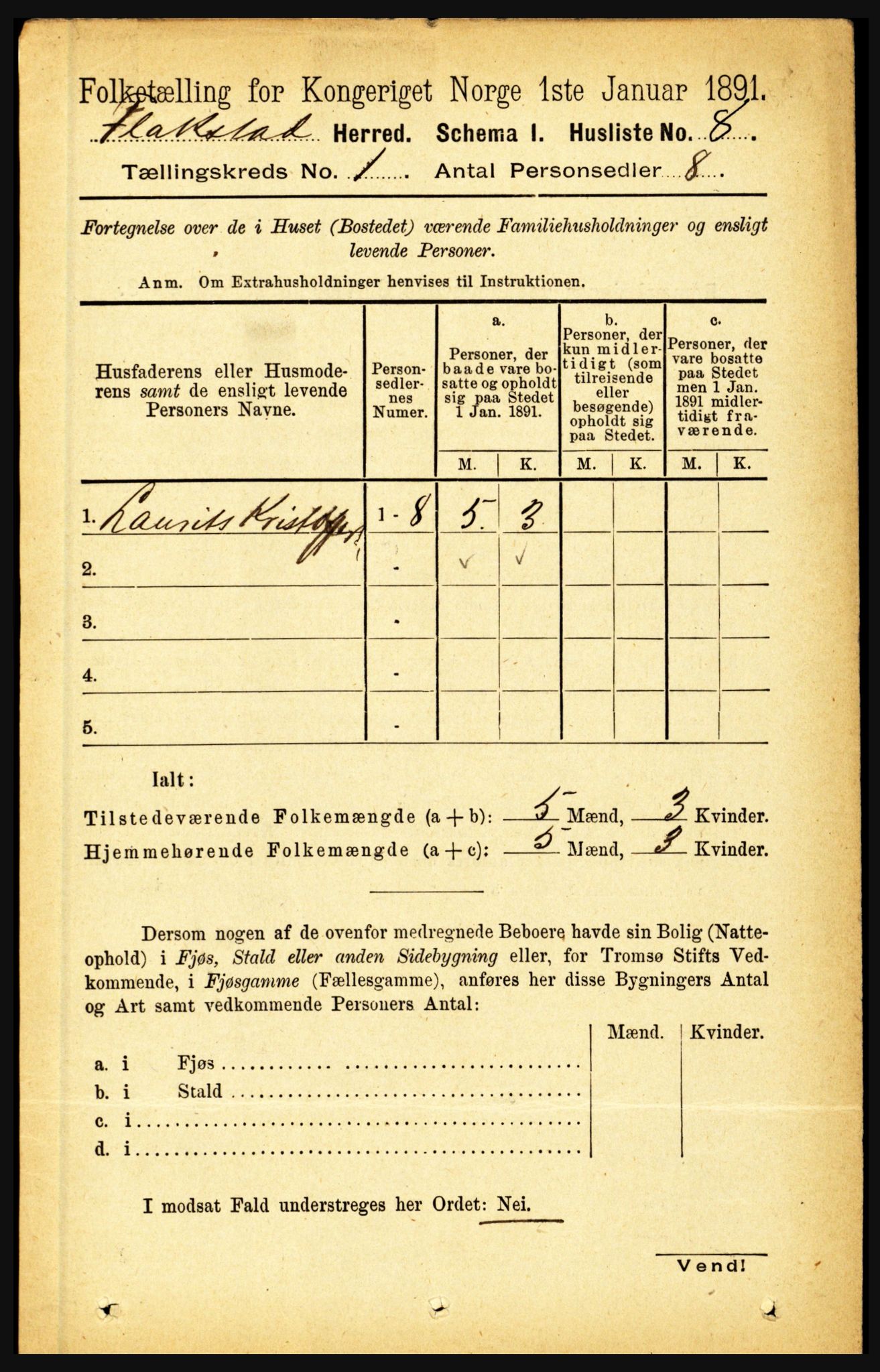 RA, Folketelling 1891 for 1859 Flakstad herred, 1891, s. 25