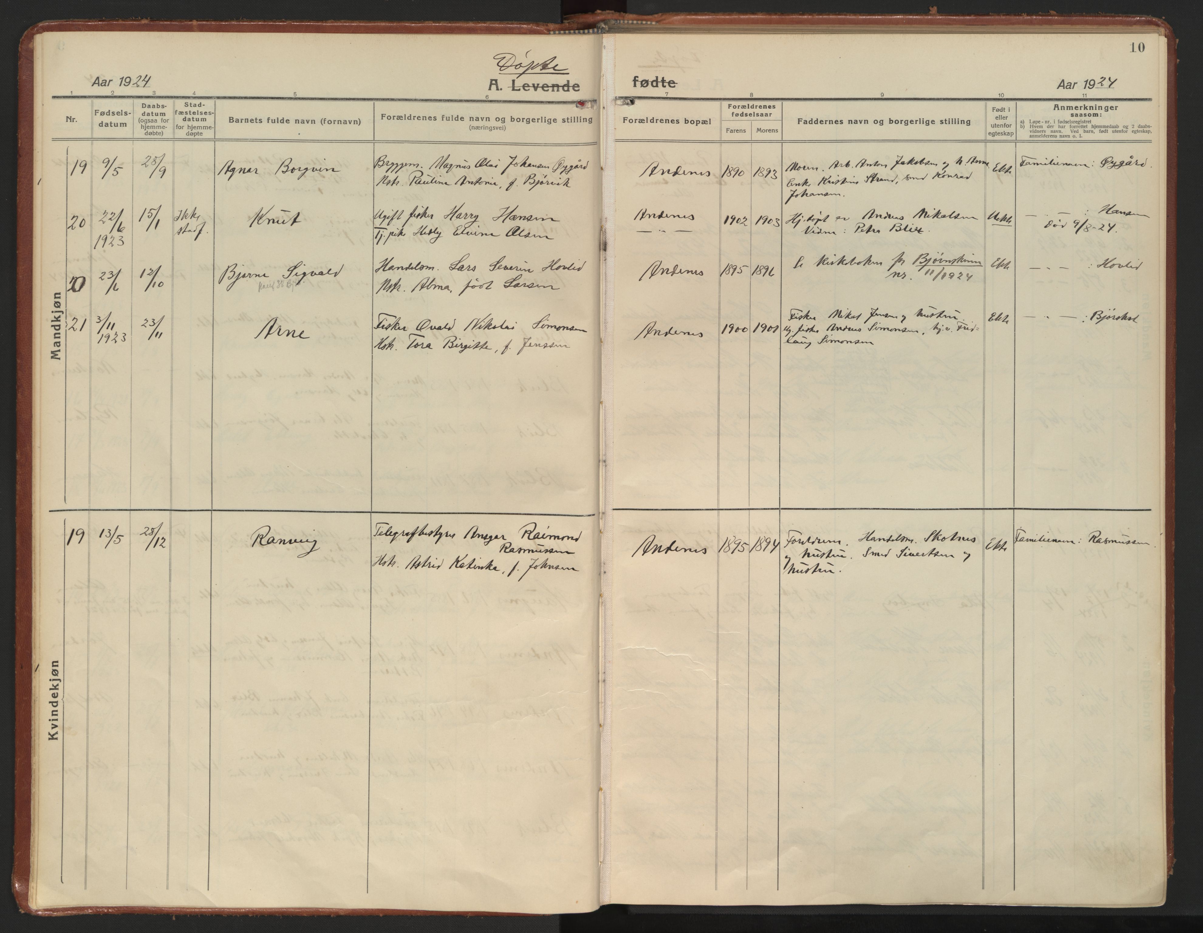 Ministerialprotokoller, klokkerbøker og fødselsregistre - Nordland, AV/SAT-A-1459/899/L1441: Ministerialbok nr. 899A09, 1923-1939, s. 10