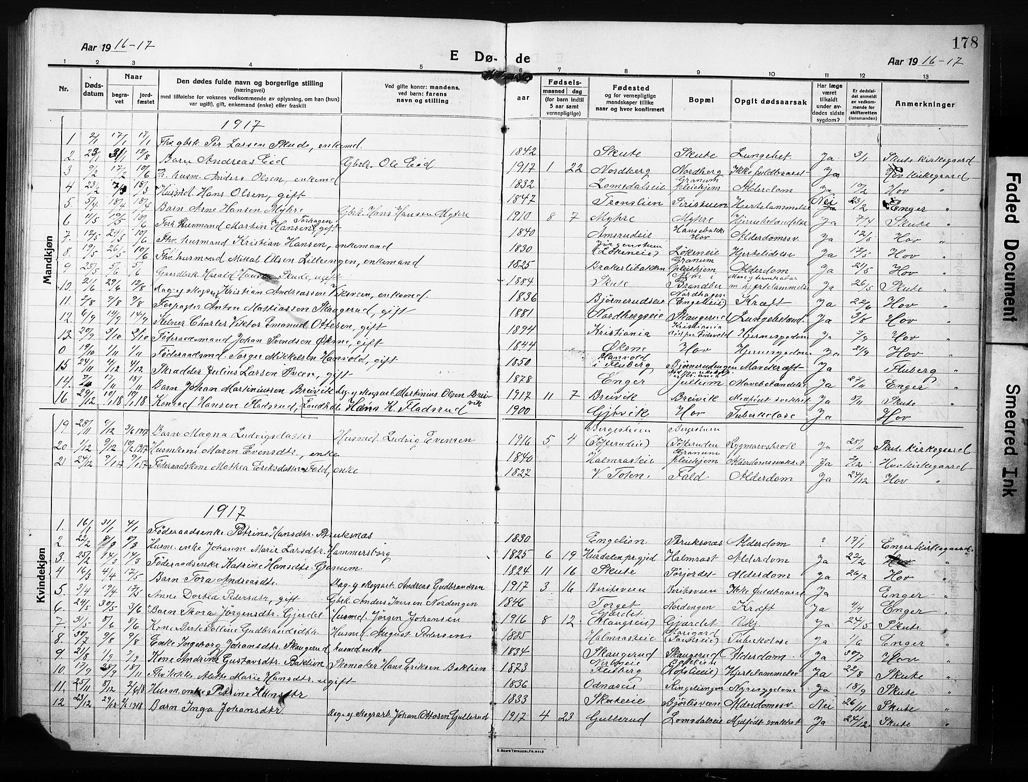 Søndre Land prestekontor, AV/SAH-PREST-122/L/L0007: Klokkerbok nr. 7, 1915-1932, s. 178