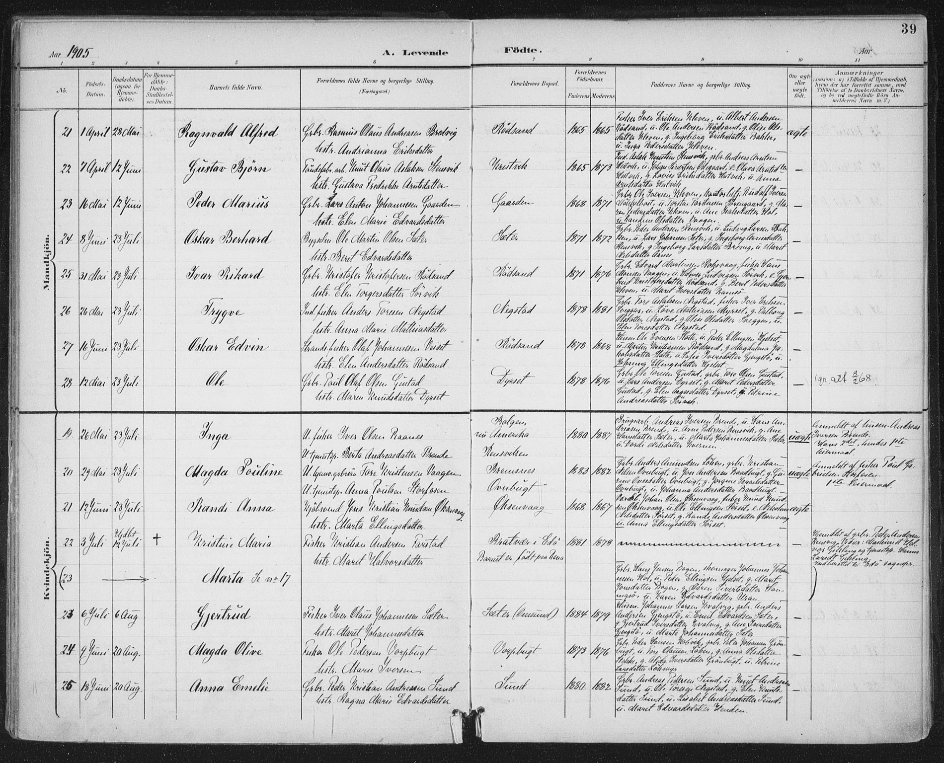 Ministerialprotokoller, klokkerbøker og fødselsregistre - Møre og Romsdal, AV/SAT-A-1454/569/L0820: Ministerialbok nr. 569A06, 1900-1911, s. 39