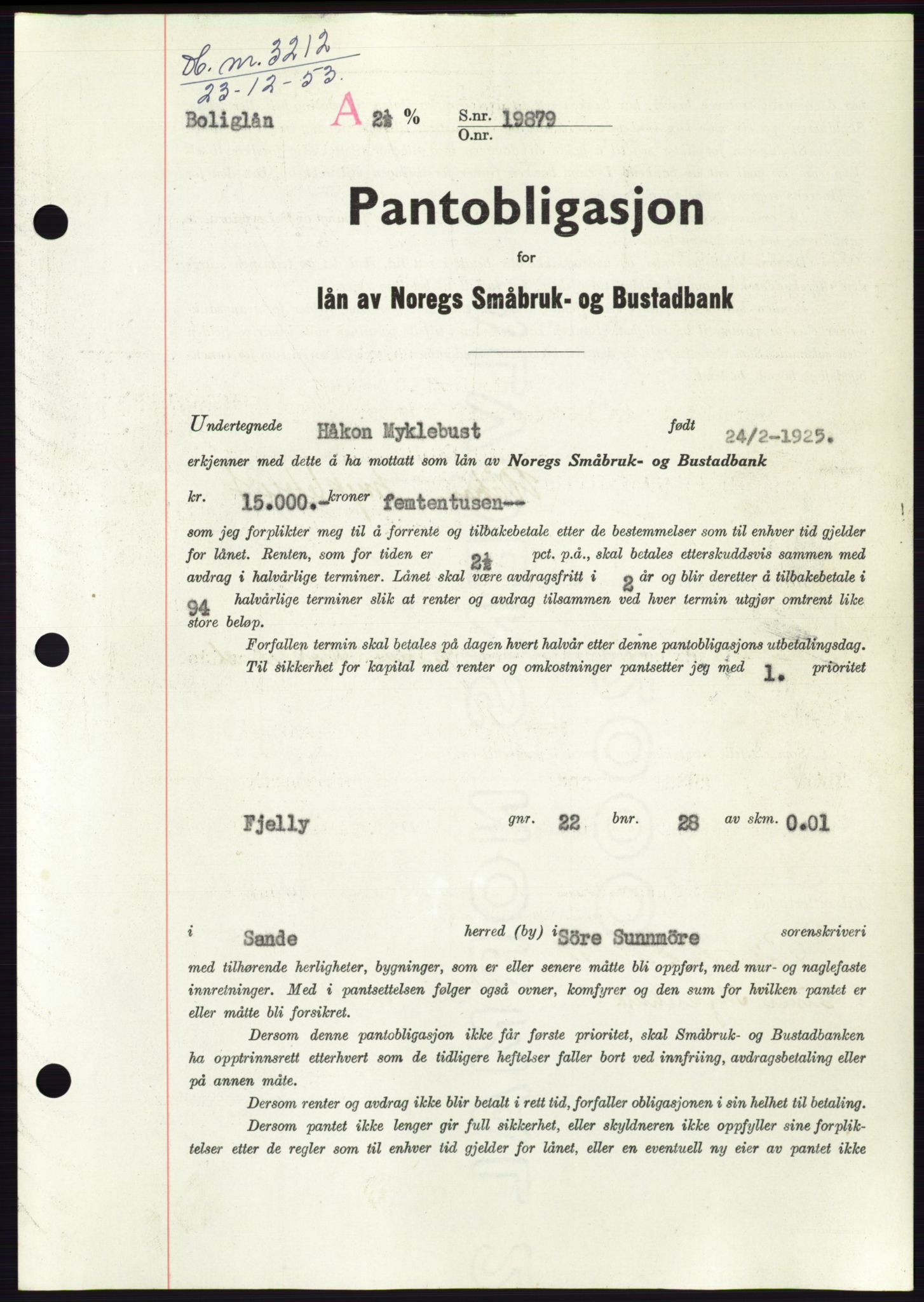 Søre Sunnmøre sorenskriveri, SAT/A-4122/1/2/2C/L0124: Pantebok nr. 12B, 1953-1954, Dagboknr: 3212/1953
