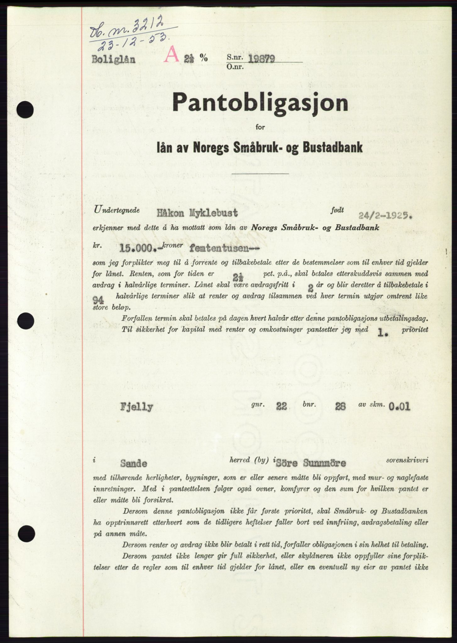 Søre Sunnmøre sorenskriveri, AV/SAT-A-4122/1/2/2C/L0124: Pantebok nr. 12B, 1953-1954, Dagboknr: 3212/1953