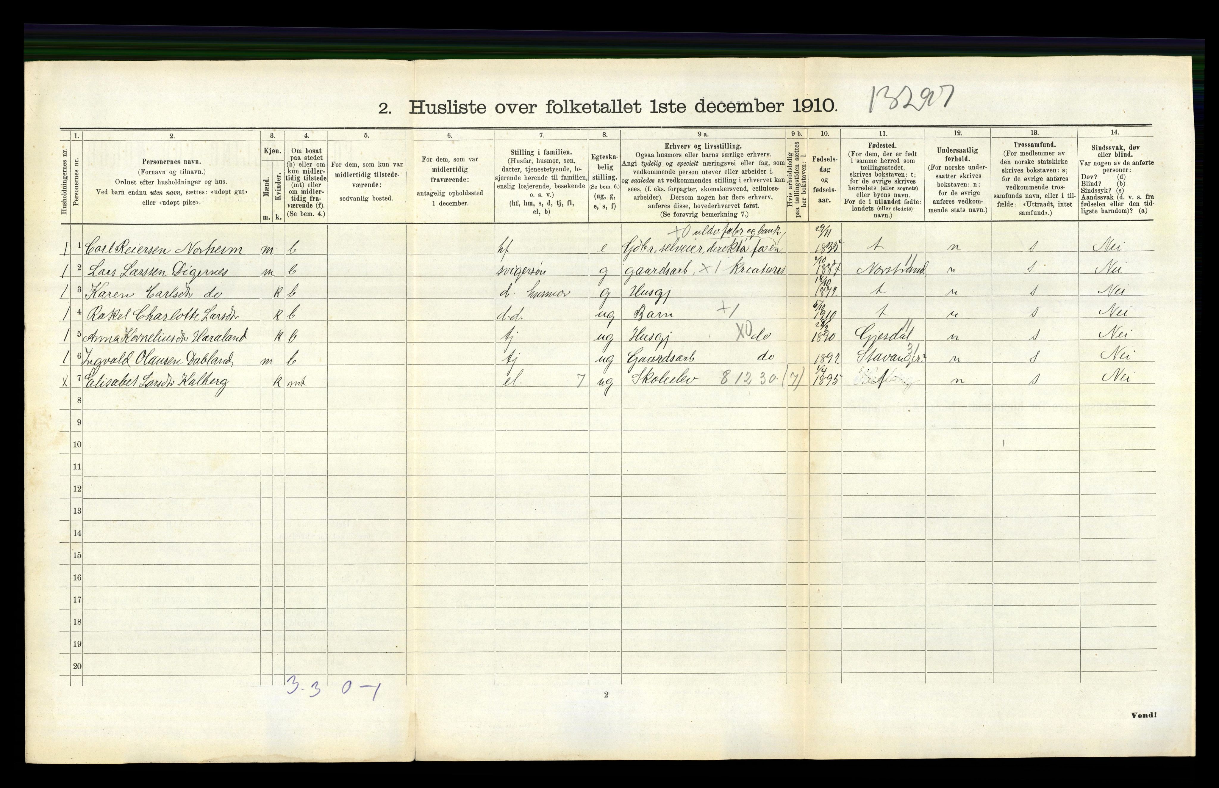 RA, Folketelling 1910 for 1121 Time herred, 1910, s. 454