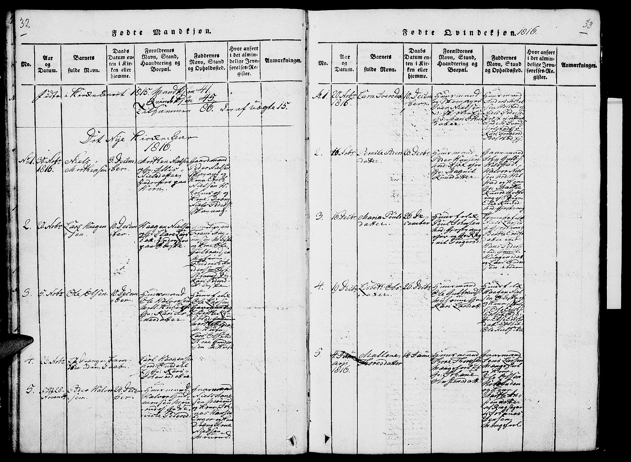 Nes prestekontor, Hedmark, AV/SAH-PREST-020/L/La/L0003: Klokkerbok nr. 3, 1814-1831, s. 32-33