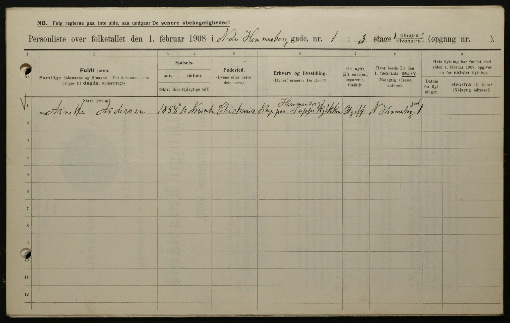OBA, Kommunal folketelling 1.2.1908 for Kristiania kjøpstad, 1908, s. 62011