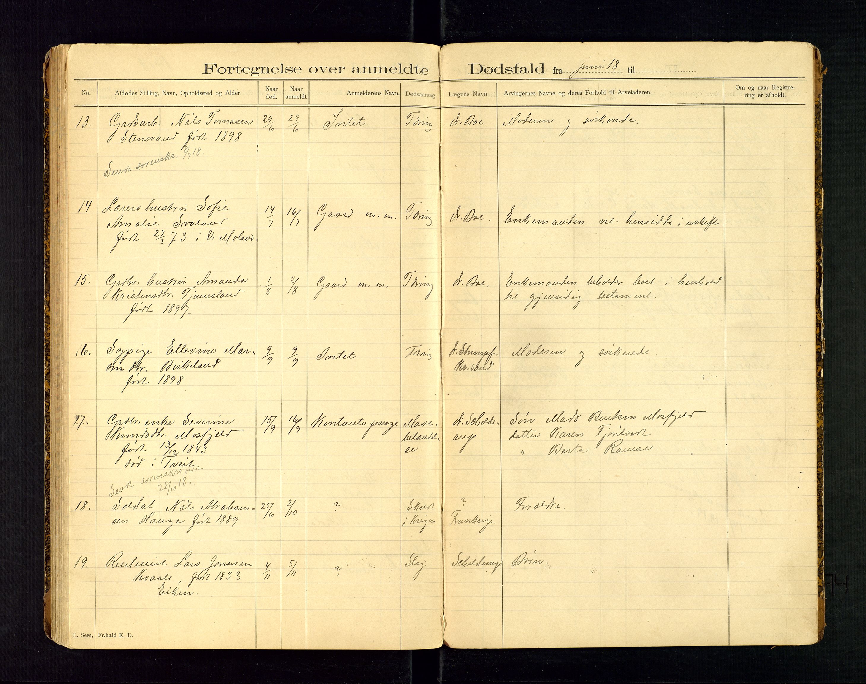 Birkenes lensmannskontor, SAK/1241-0004/F/Fe/L0001/0001: Dødsfallsprotokoller / Dødsfallsprotokoll, 1898-1920