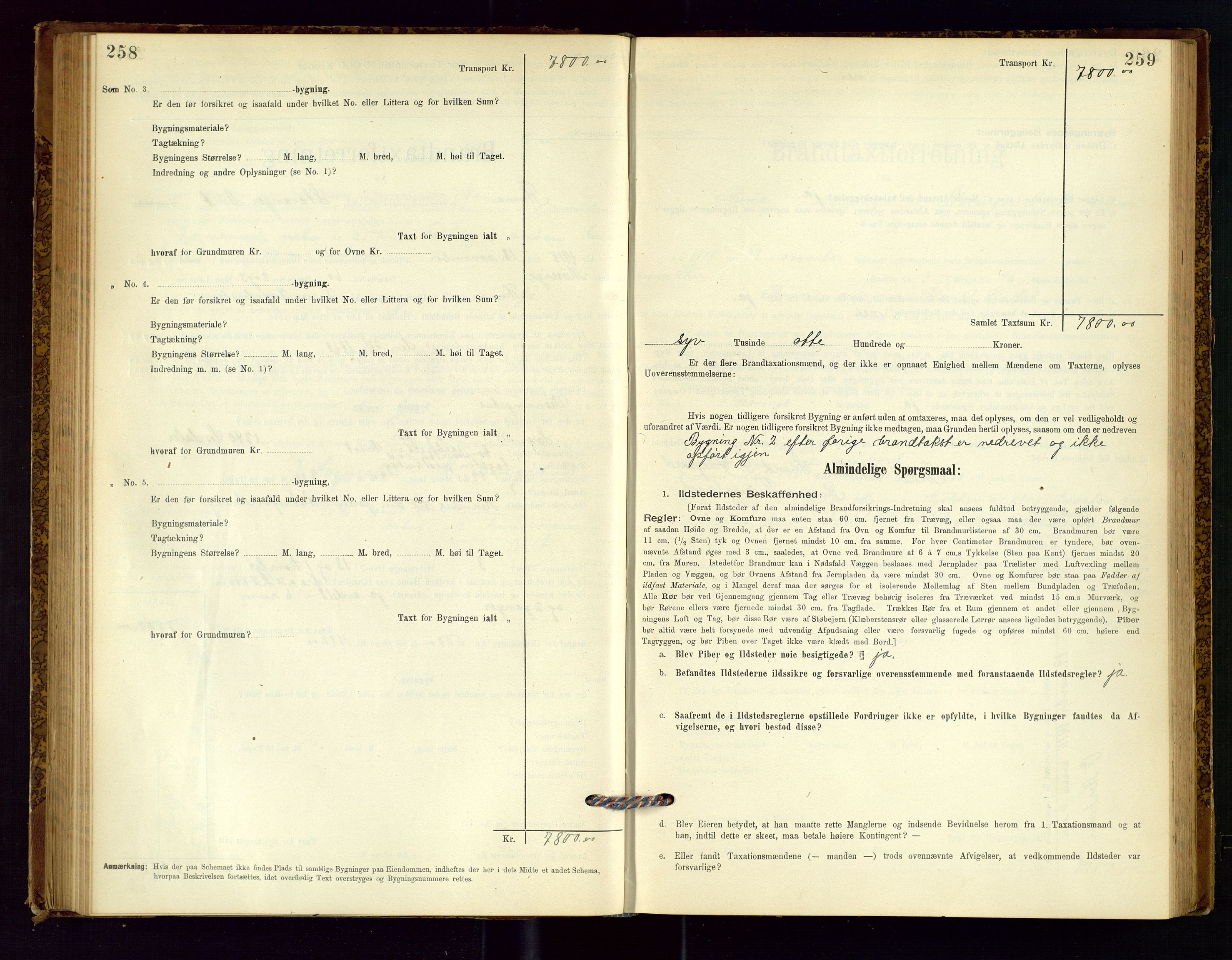 Time lensmannskontor, AV/SAST-A-100420/Gob/L0001: Branntakstprotokoll, 1896-1914, s. 258-259