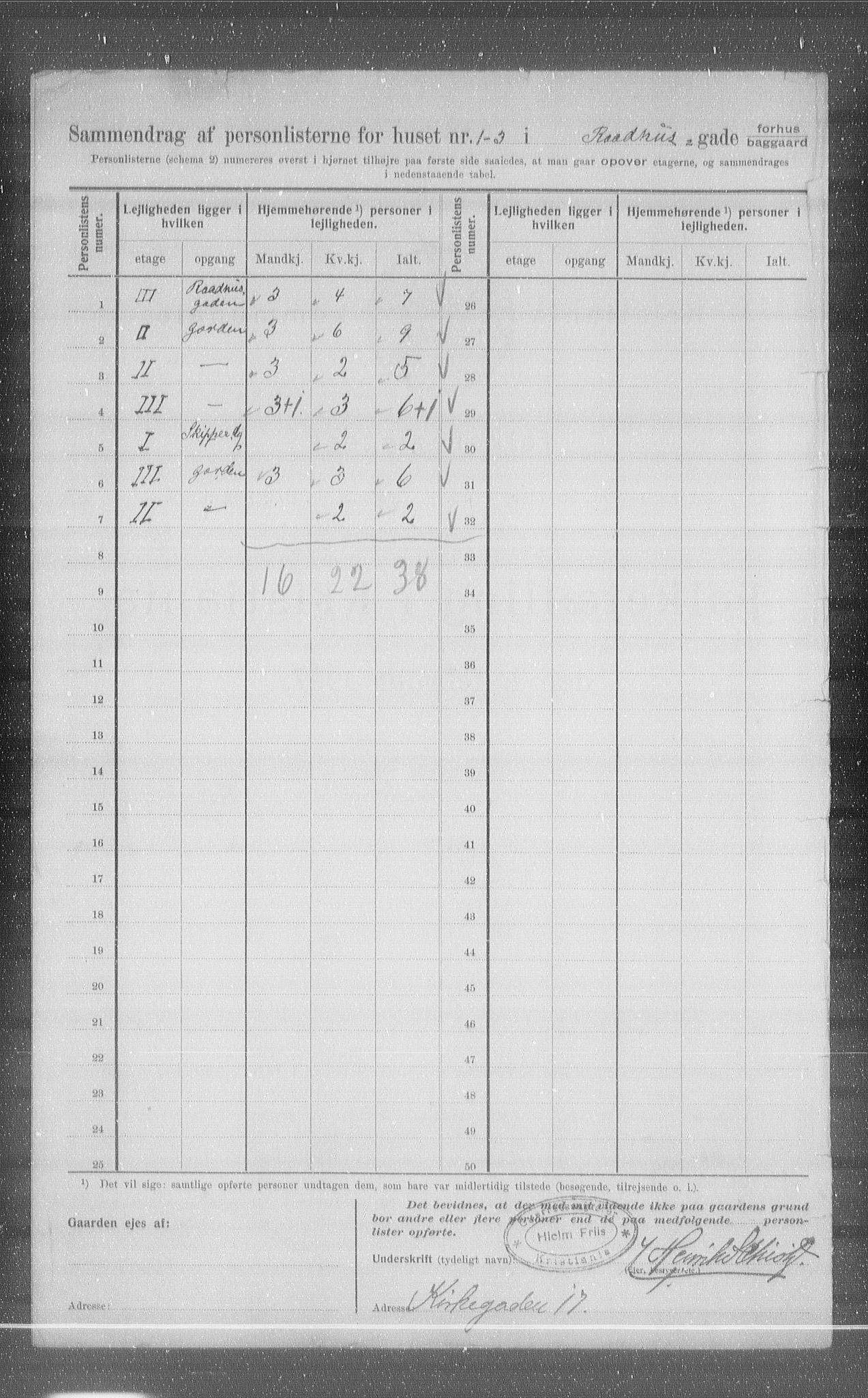 OBA, Kommunal folketelling 1.2.1907 for Kristiania kjøpstad, 1907, s. 43984