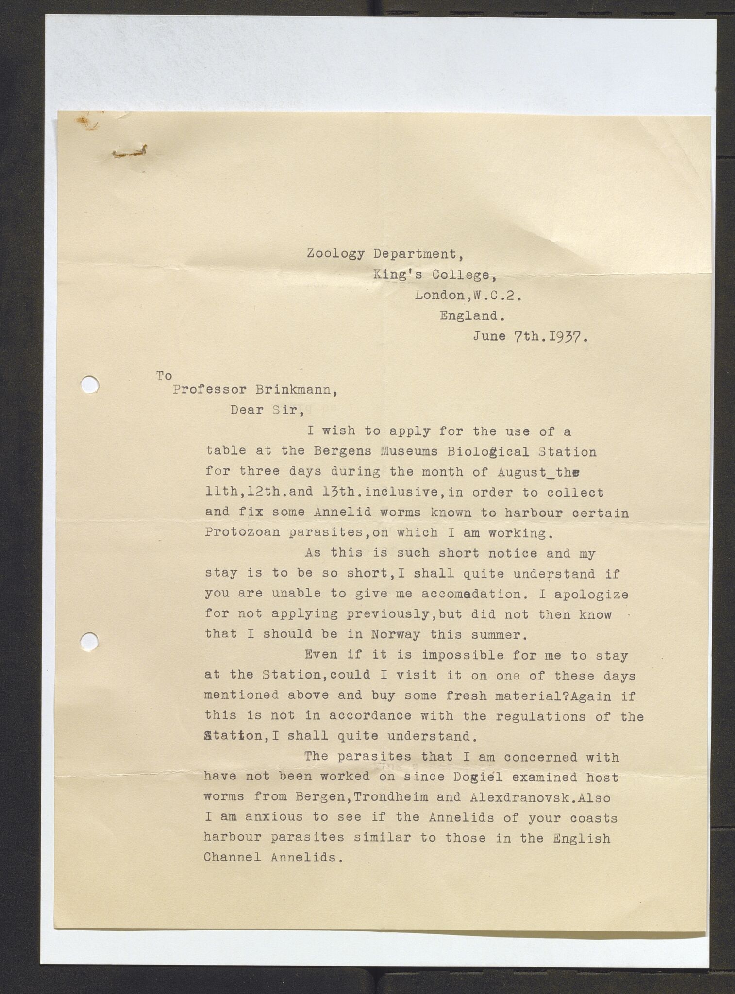 Bergens Museum, AV/SAB-A-17301/13/D/L0002: Korrespondanse , 1928-1940, s. 417