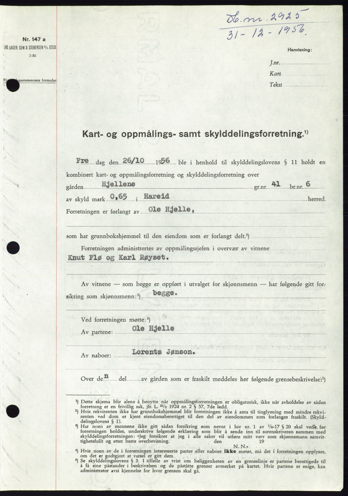 Søre Sunnmøre sorenskriveri, SAT/A-4122/1/2/2C/L0105: Pantebok nr. 31A, 1956-1957, Dagboknr: 2925/1956