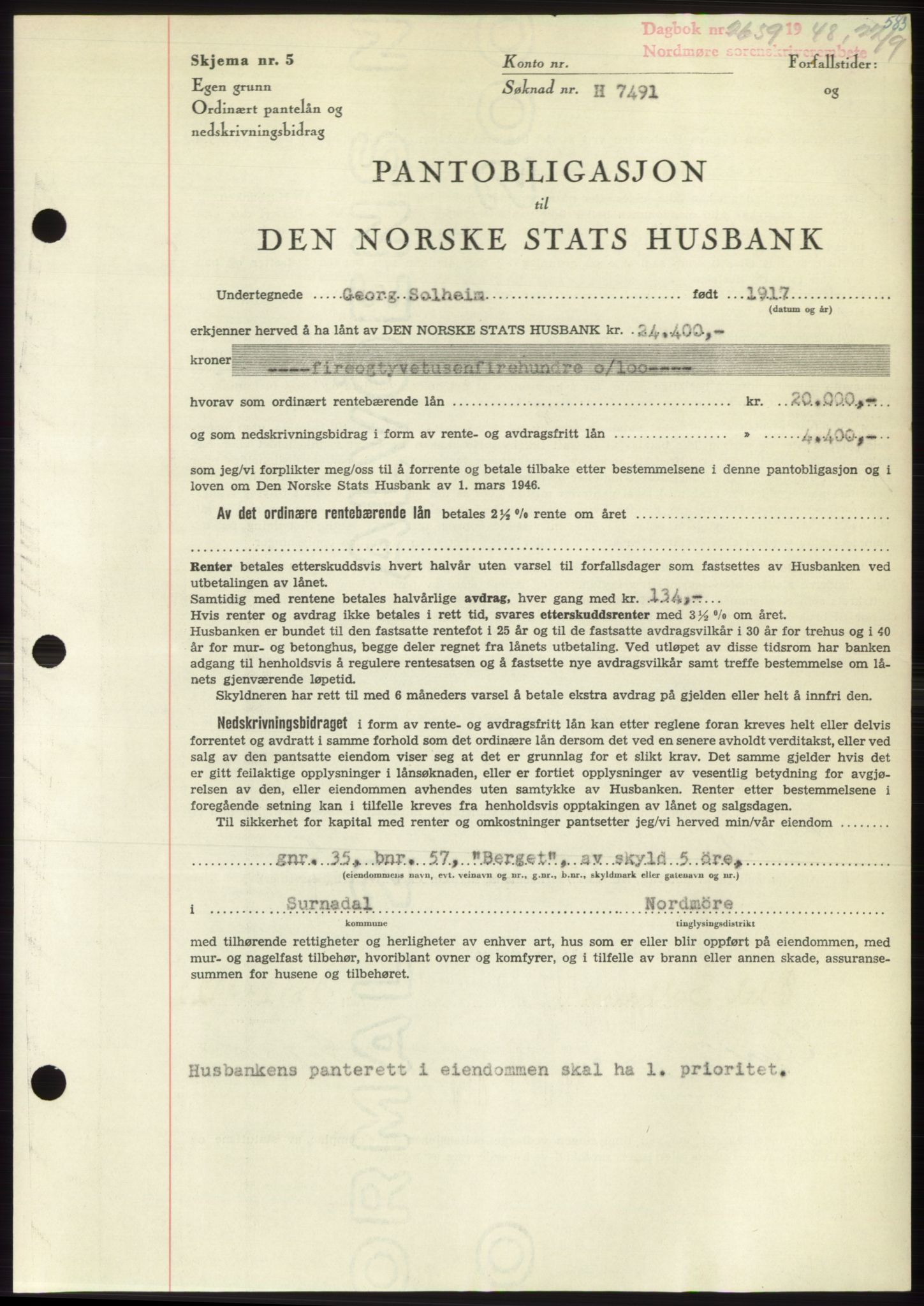 Nordmøre sorenskriveri, SAT/A-4132/1/2/2Ca: Pantebok nr. B99, 1948-1948, Dagboknr: 2659/1948