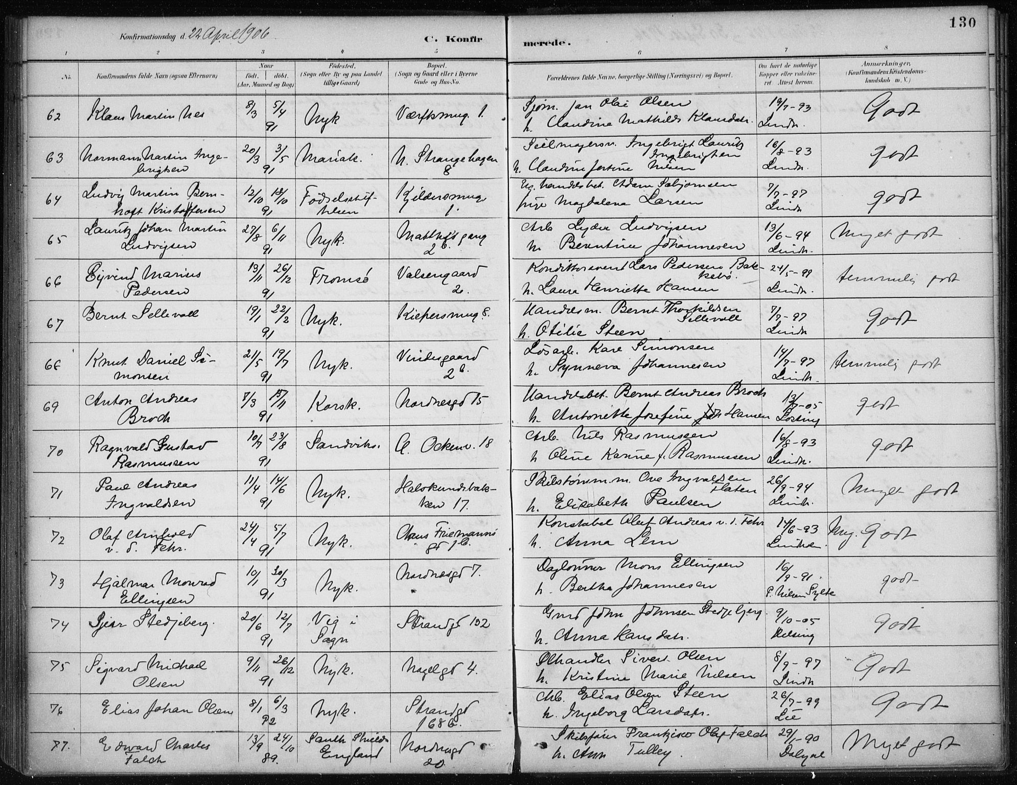 Nykirken Sokneprestembete, AV/SAB-A-77101/H/Haa/L0027: Ministerialbok nr. C 6, 1886-1913, s. 130