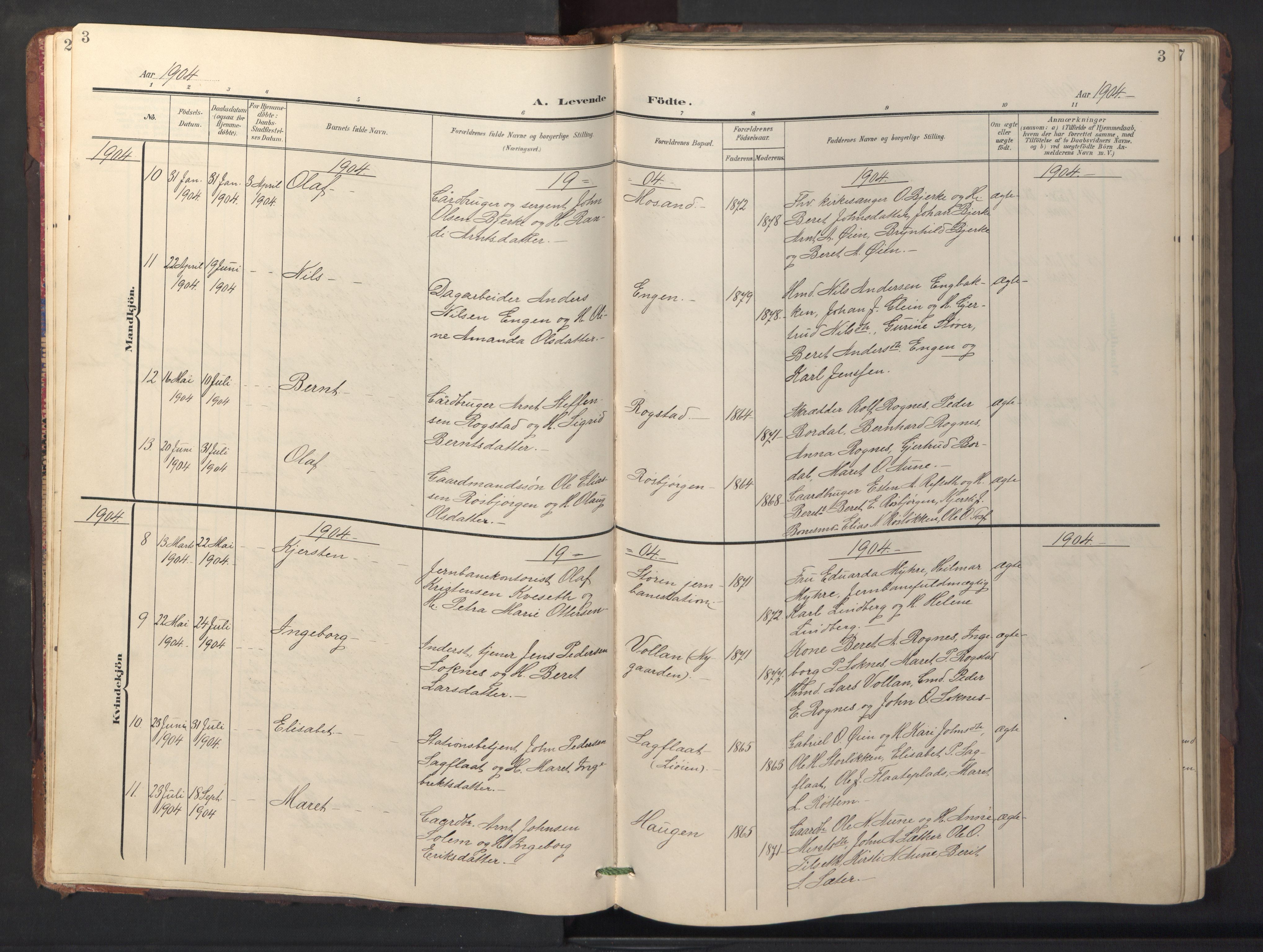 Ministerialprotokoller, klokkerbøker og fødselsregistre - Sør-Trøndelag, AV/SAT-A-1456/687/L1019: Klokkerbok nr. 687C03, 1904-1931, s. 3