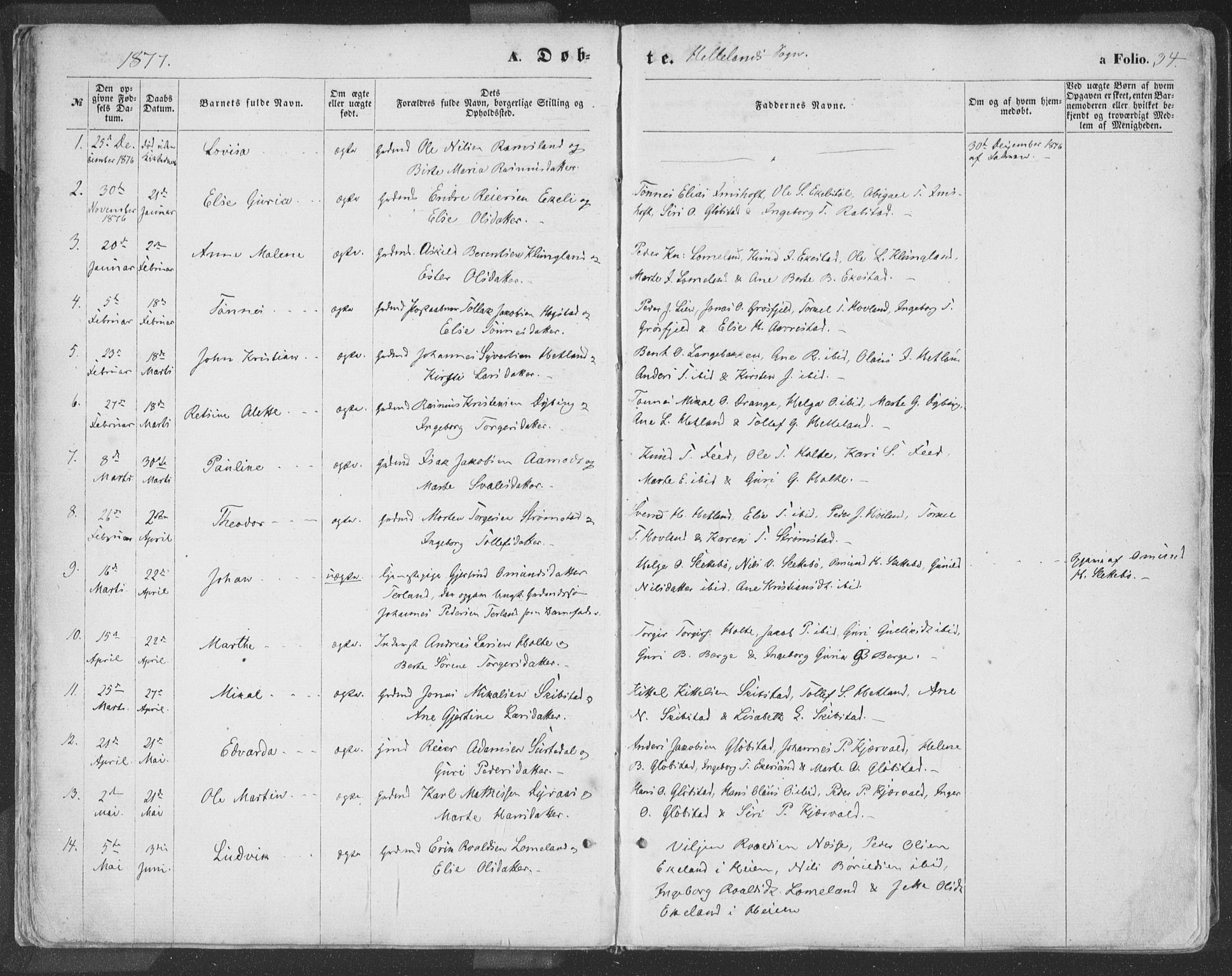 Helleland sokneprestkontor, SAST/A-101810: Ministerialbok nr. A 7.1, 1863-1886, s. 34