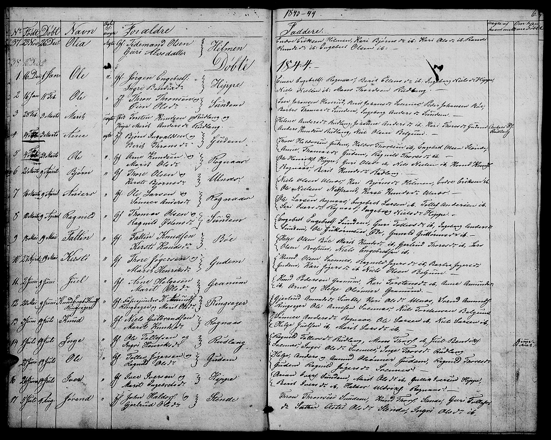 Nord-Aurdal prestekontor, AV/SAH-PREST-132/H/Ha/Hab/L0004: Klokkerbok nr. 4, 1842-1882, s. 6