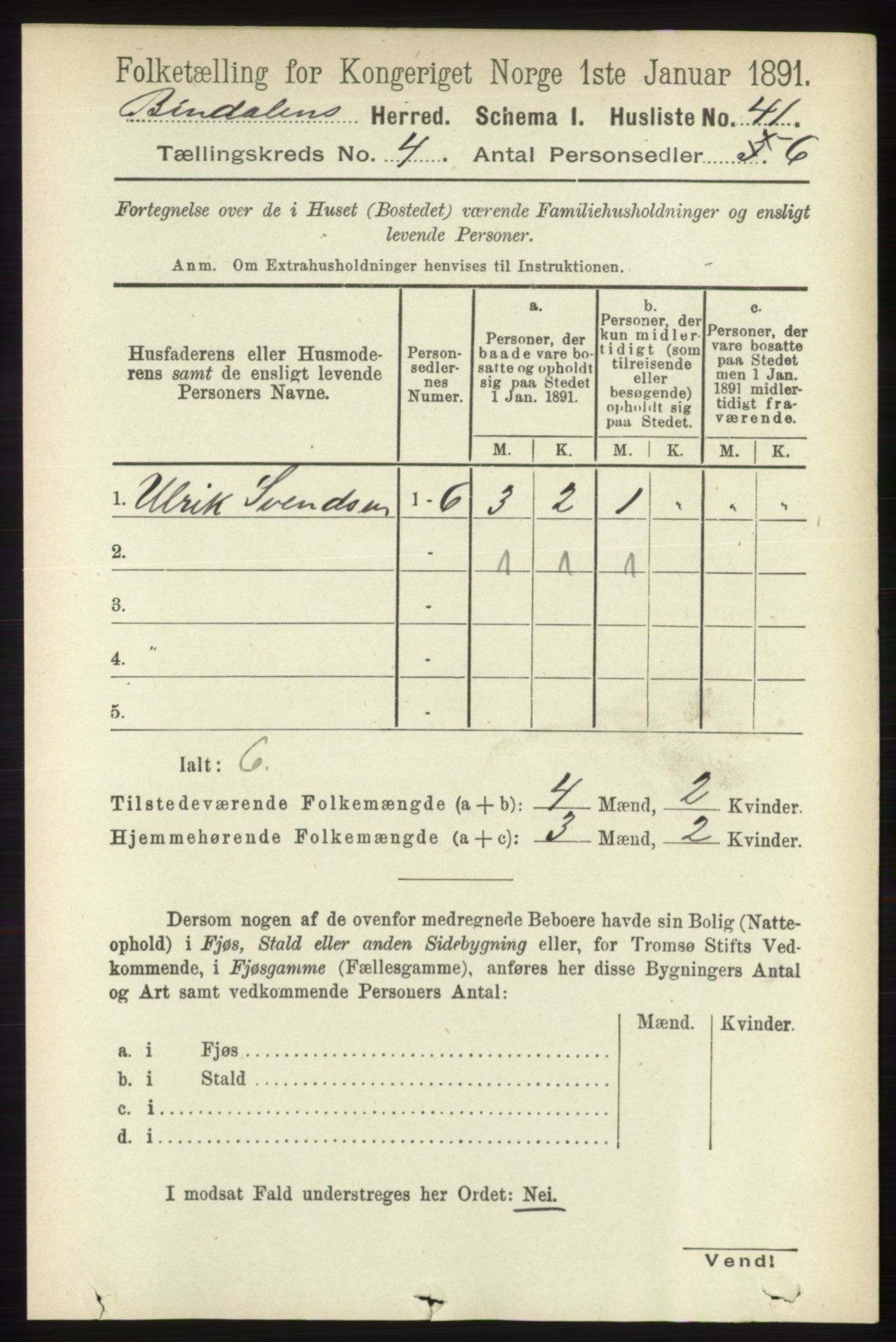 RA, Folketelling 1891 for 1811 Bindal herred, 1891, s. 1030