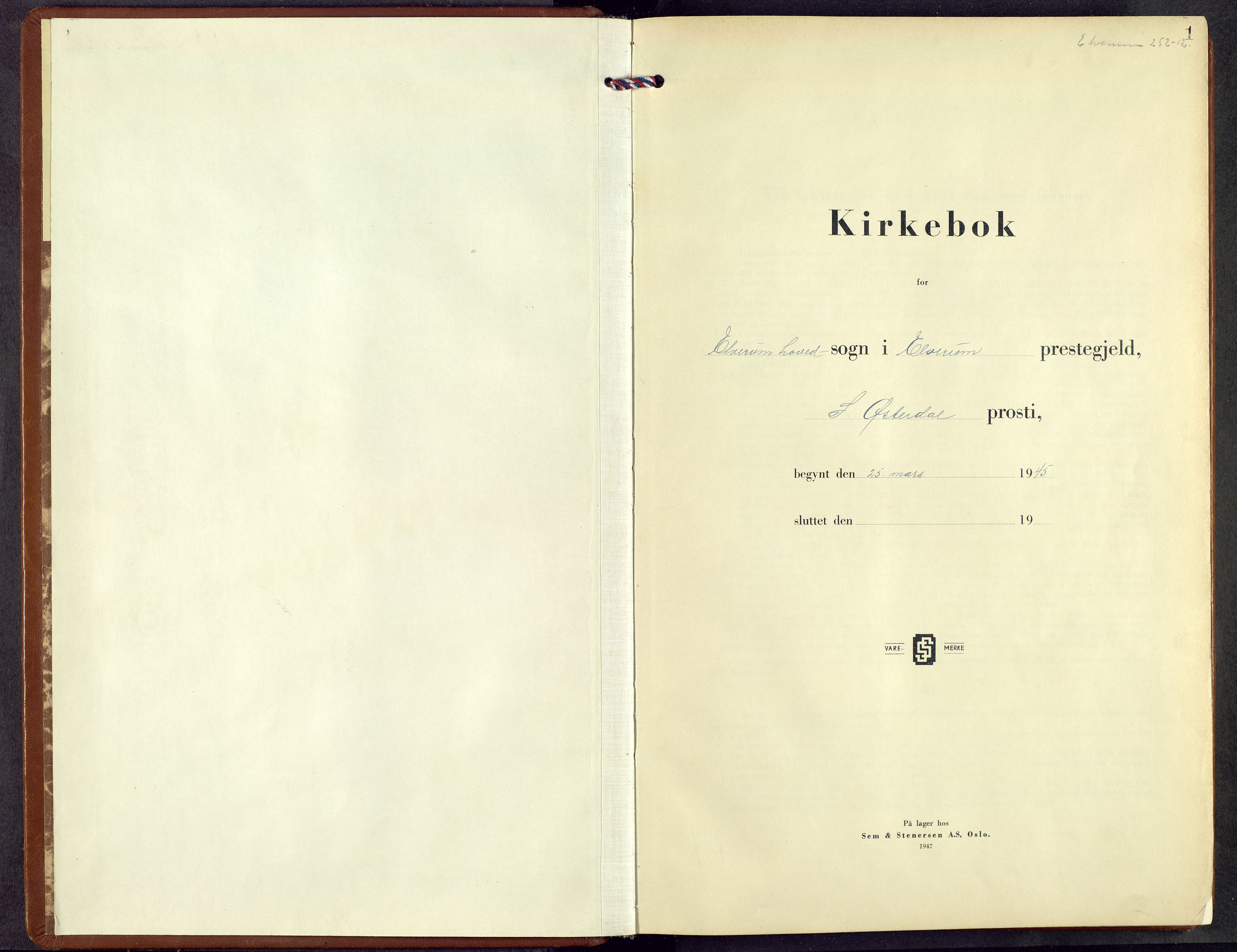 Elverum prestekontor, SAH/PREST-044/H/Ha/Hab/L0022: Klokkerbok nr. 22, 1945-1960, s. 1