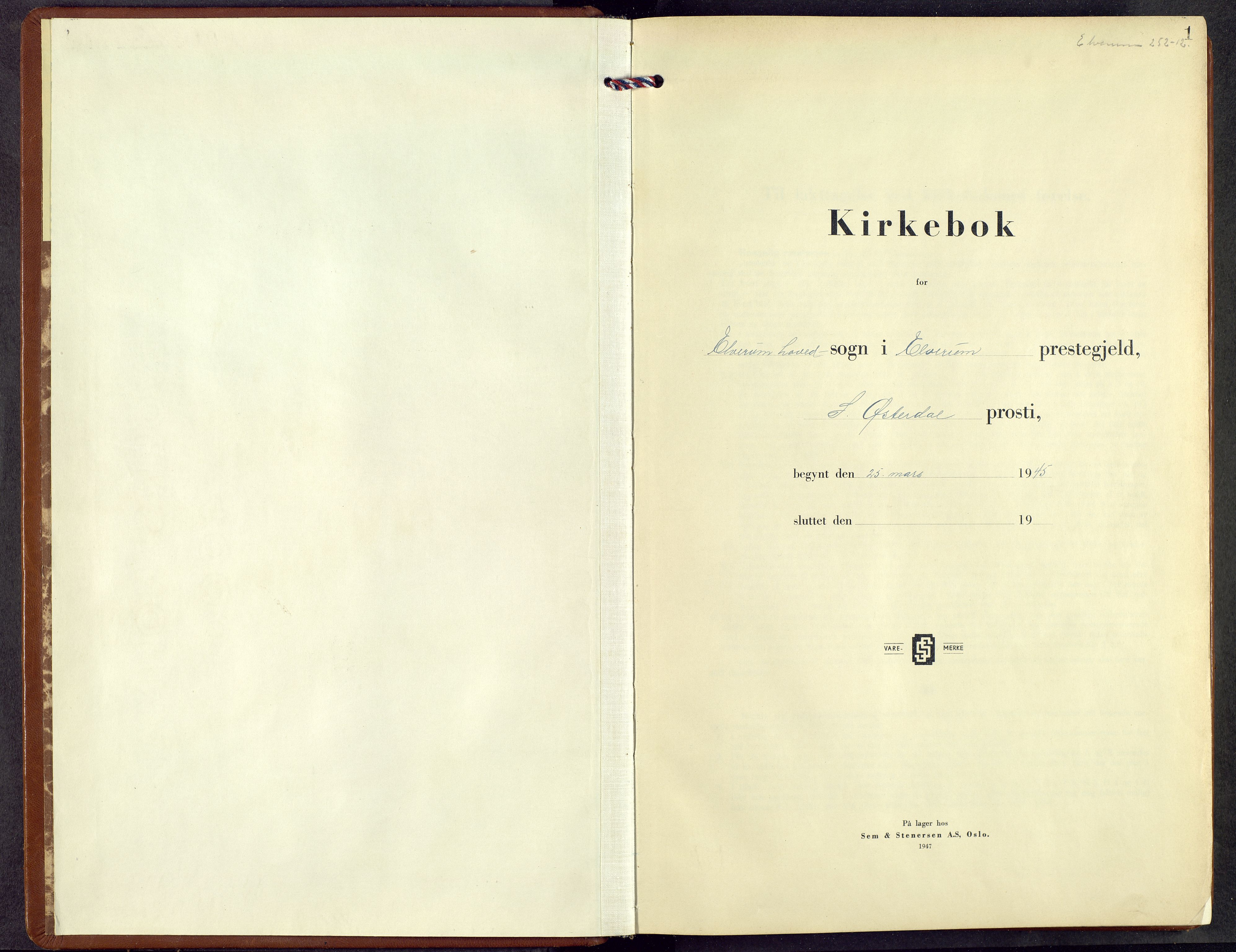 Elverum prestekontor, AV/SAH-PREST-044/H/Ha/Hab/L0022: Klokkerbok nr. 22, 1945-1960, s. 1