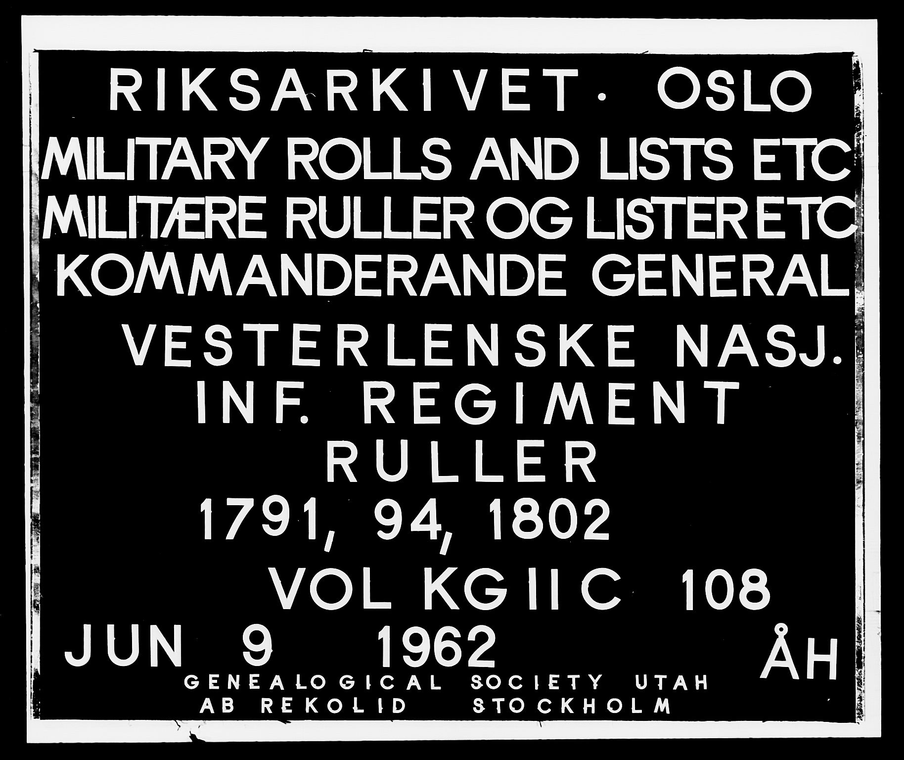 Generalitets- og kommissariatskollegiet, Det kongelige norske kommissariatskollegium, AV/RA-EA-5420/E/Eh/L0108: Vesterlenske nasjonale infanteriregiment, 1791-1802, s. 1