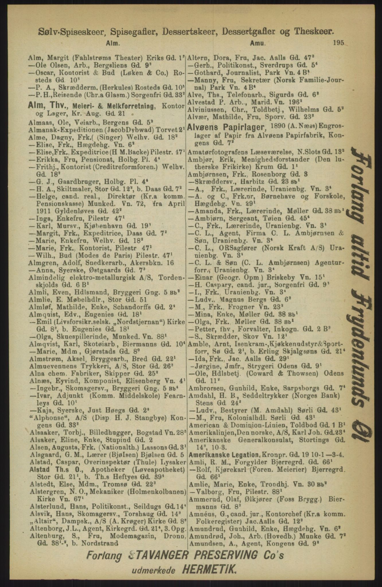 Kristiania/Oslo adressebok, PUBL/-, 1911, s. 195