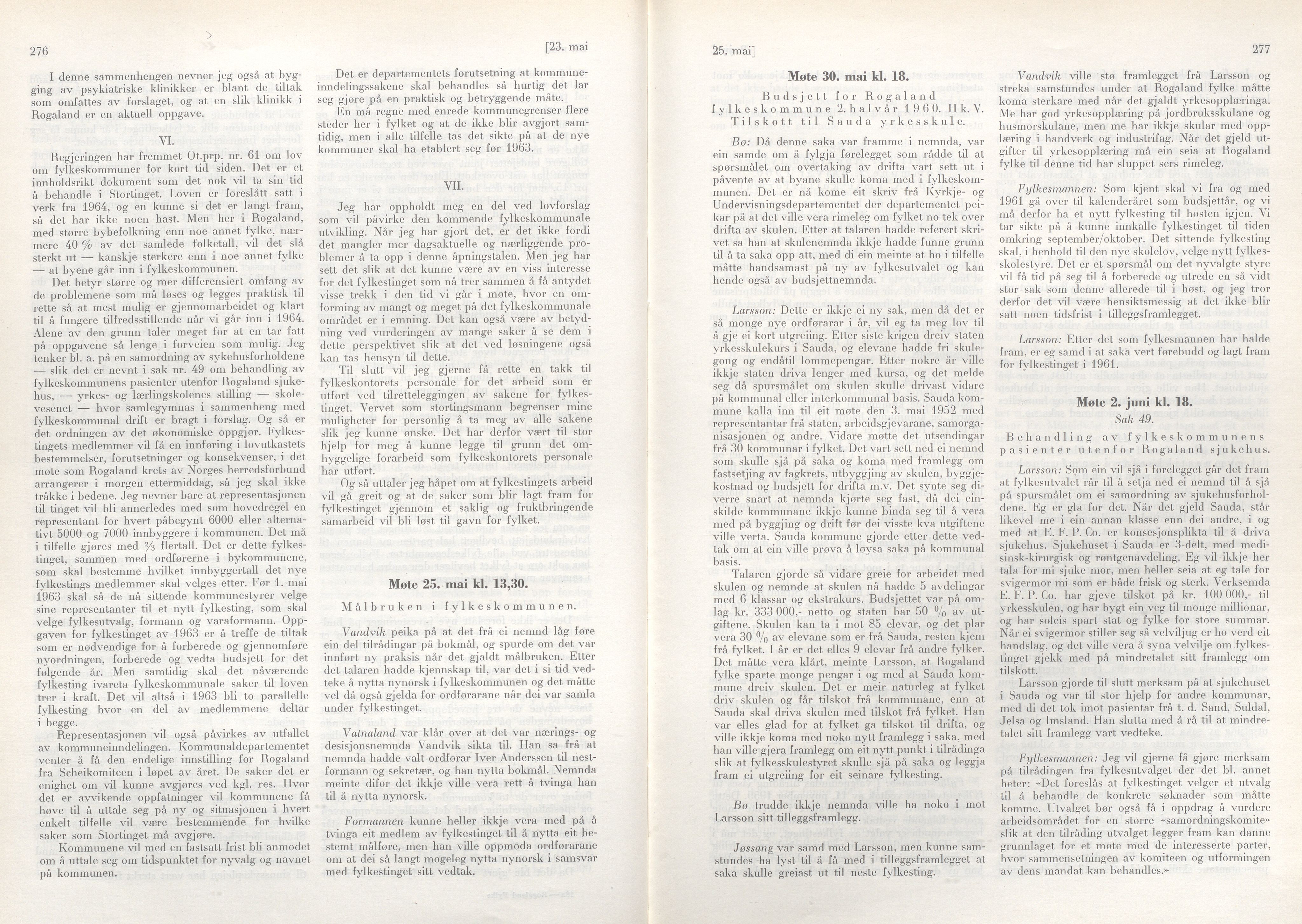 Rogaland fylkeskommune - Fylkesrådmannen , IKAR/A-900/A/Aa/Aaa/L0079: Møtebok , 1960, s. 276-277