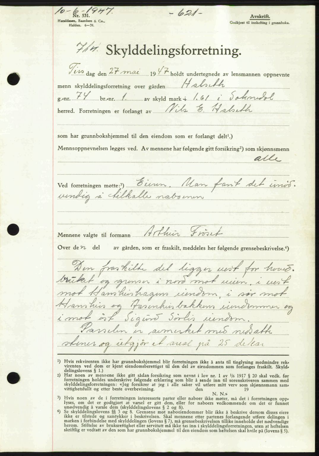 Gauldal sorenskriveri, SAT/A-0014/1/2/2C: Pantebok nr. A3, 1947-1947, Dagboknr: 714/1947