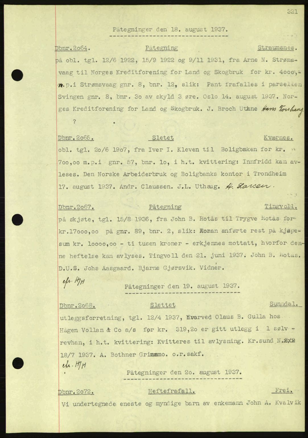 Nordmøre sorenskriveri, SAT/A-4132/1/2/2Ca: Pantebok nr. C80, 1936-1939, Dagboknr: 2064/1937
