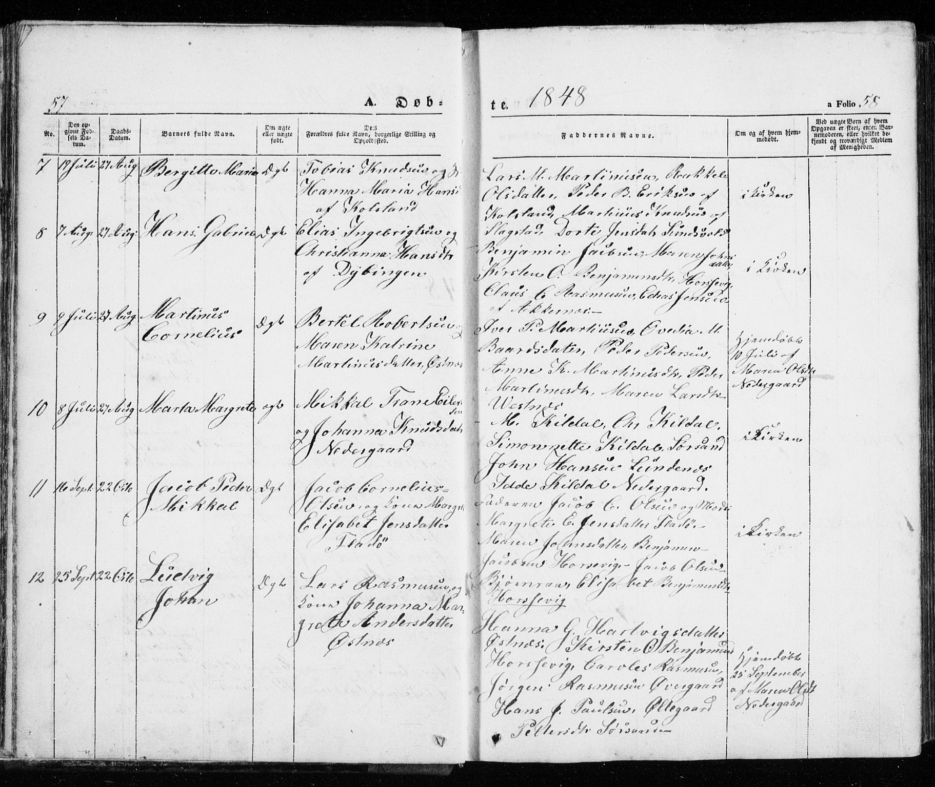 Trondenes sokneprestkontor, AV/SATØ-S-1319/H/Ha/L0010kirke: Ministerialbok nr. 10, 1840-1865, s. 57-58