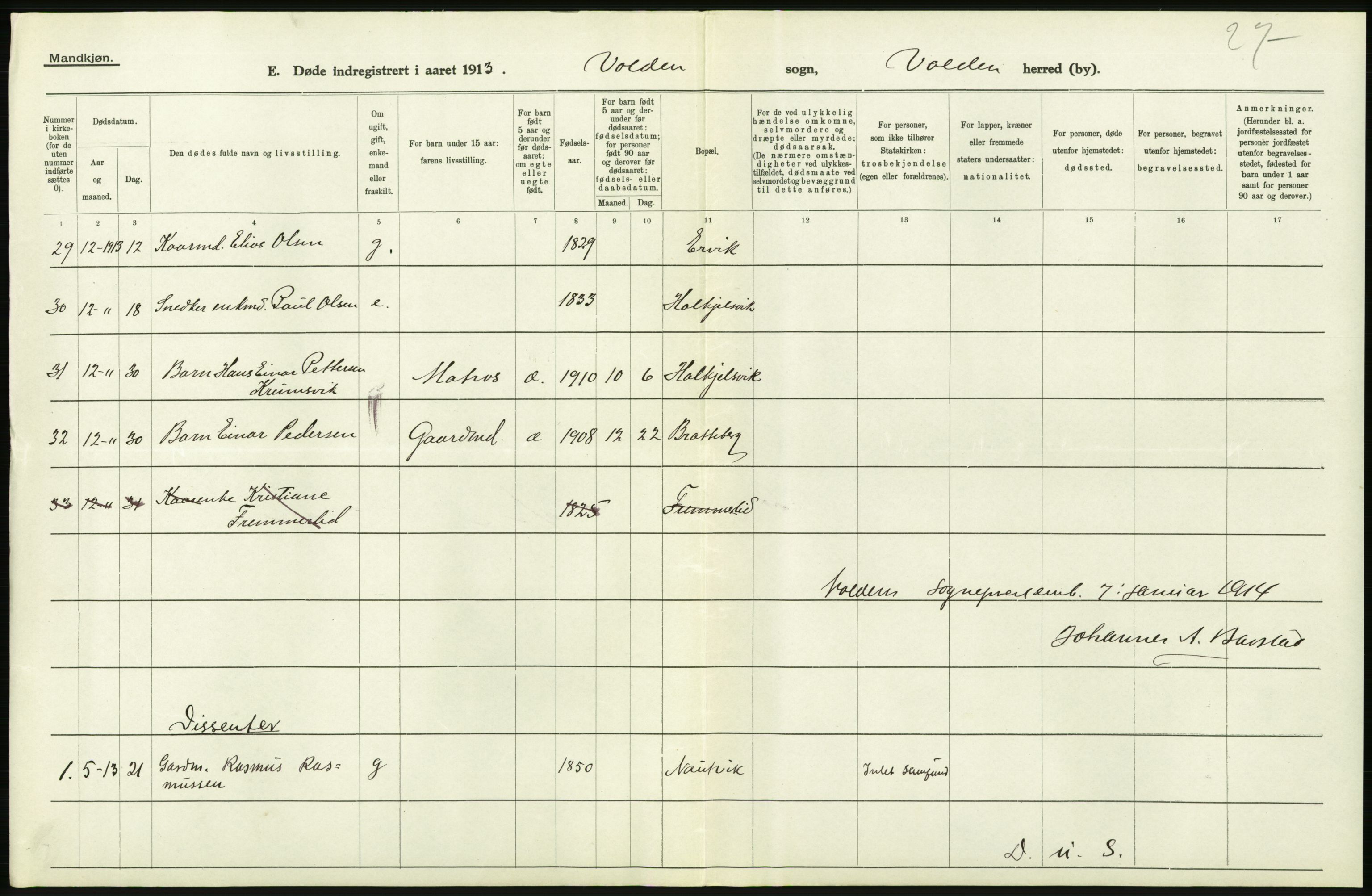Statistisk sentralbyrå, Sosiodemografiske emner, Befolkning, AV/RA-S-2228/D/Df/Dfb/Dfbc/L0037: Romsdals amt: Døde. Bygder og byer., 1913, s. 6