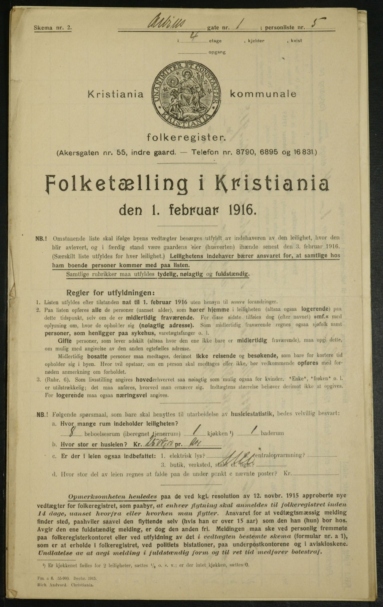 OBA, Kommunal folketelling 1.2.1916 for Kristiania, 1916, s. 1475