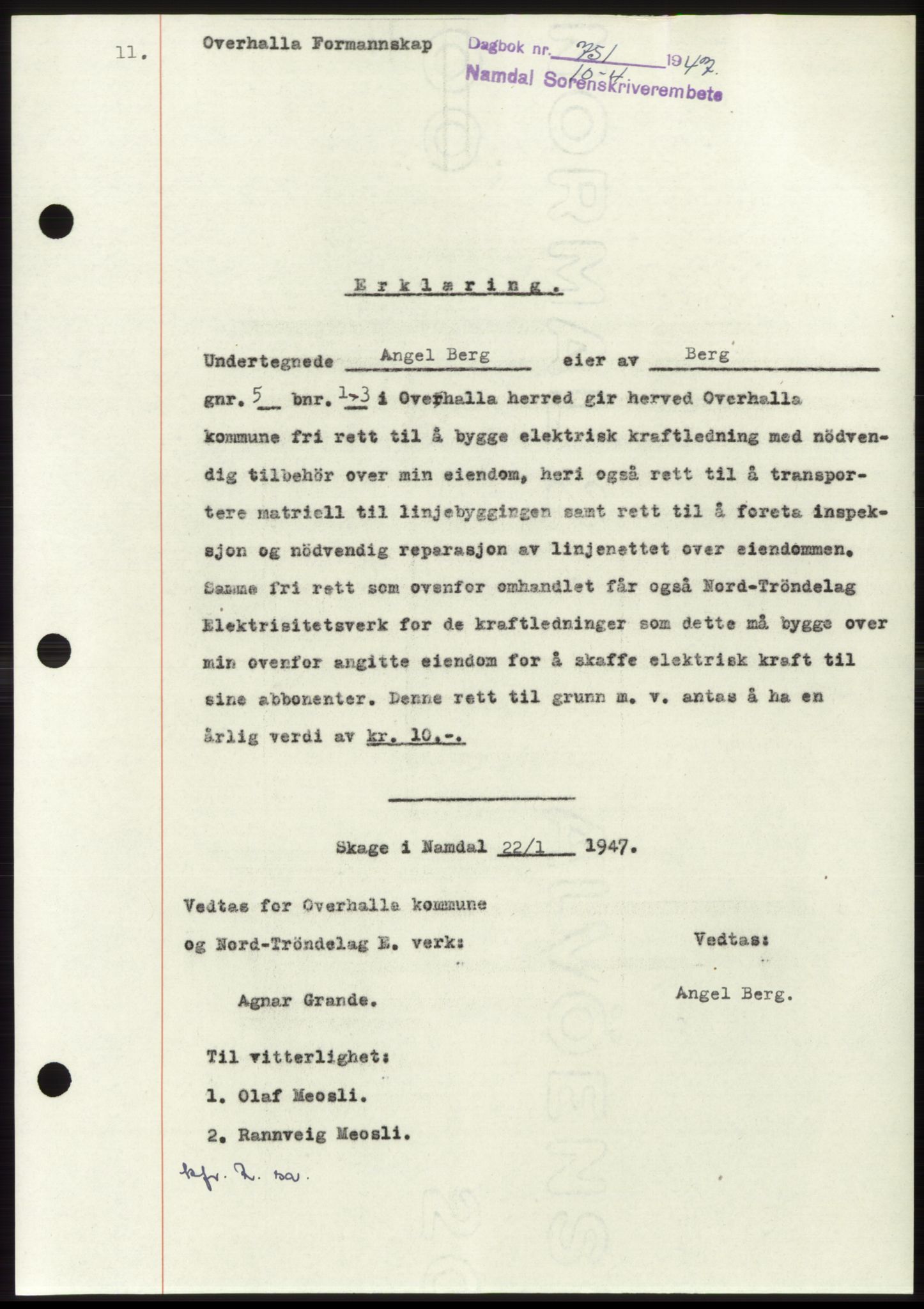 Namdal sorenskriveri, SAT/A-4133/1/2/2C: Pantebok nr. -, 1947-1947, Dagboknr: 751/1947