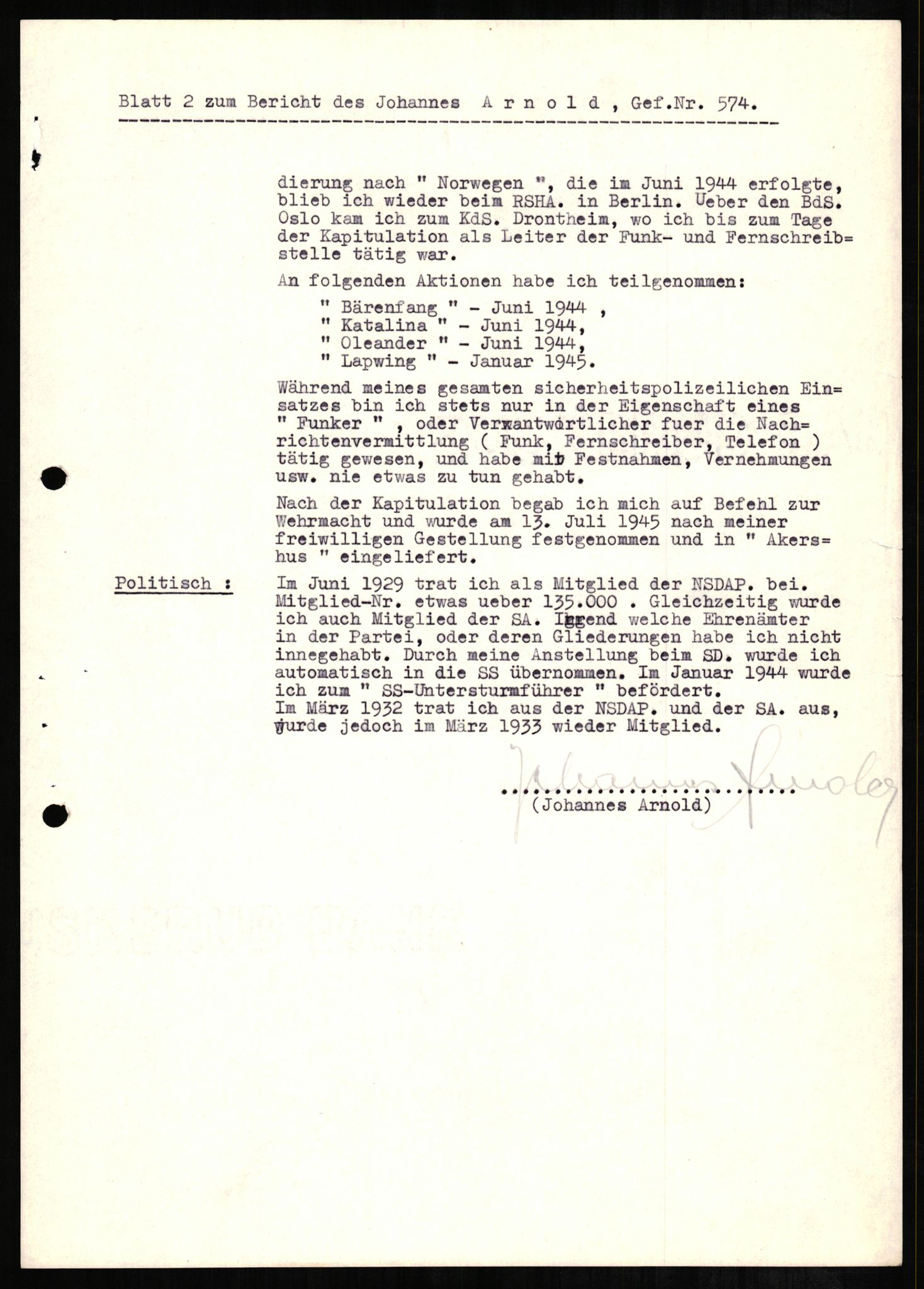 Forsvaret, Forsvarets overkommando II, AV/RA-RAFA-3915/D/Db/L0001: CI Questionaires. Tyske okkupasjonsstyrker i Norge. Tyskere., 1945-1946, s. 358