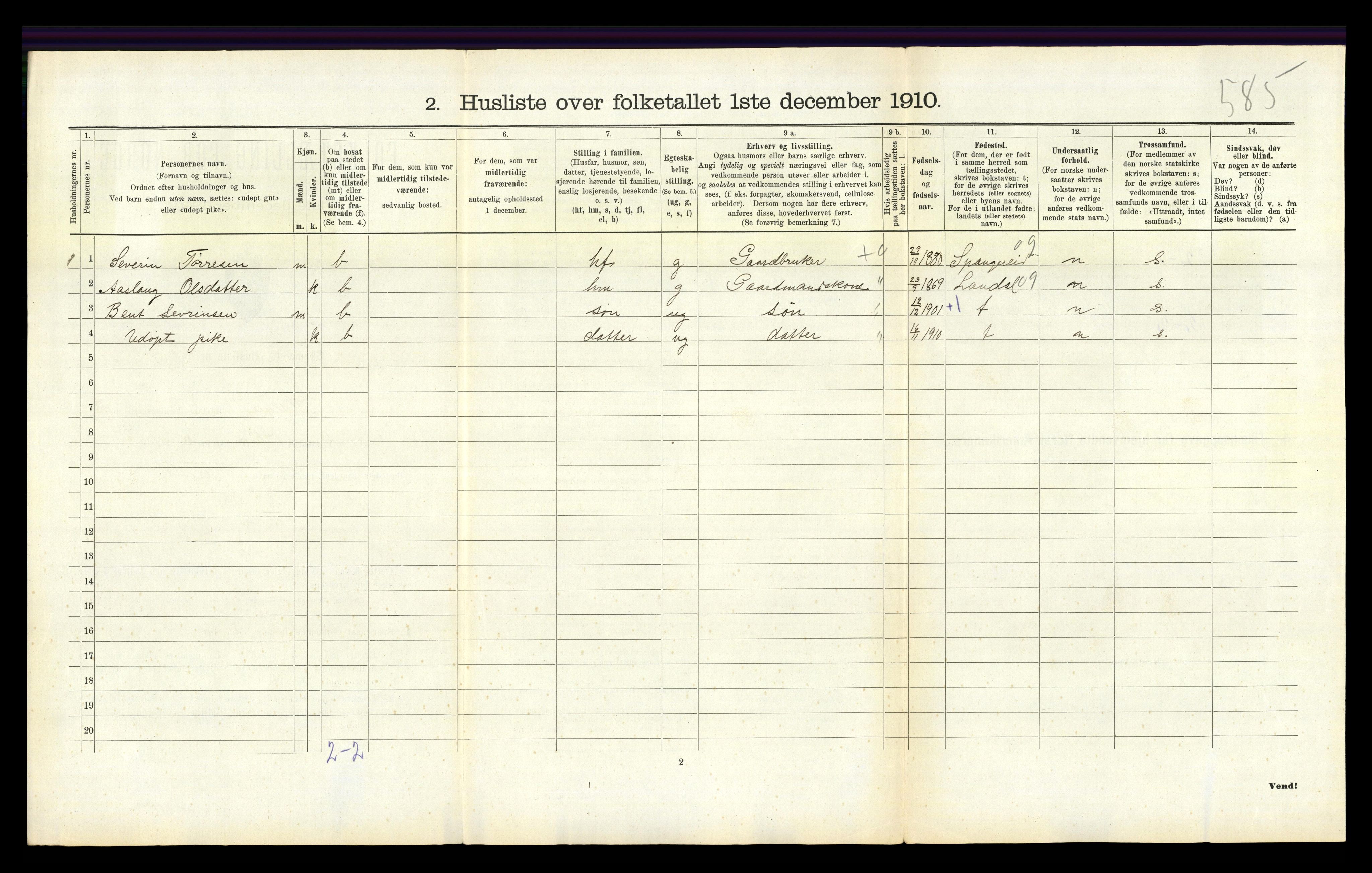 RA, Folketelling 1910 for 1020 Holum herred, 1910, s. 329