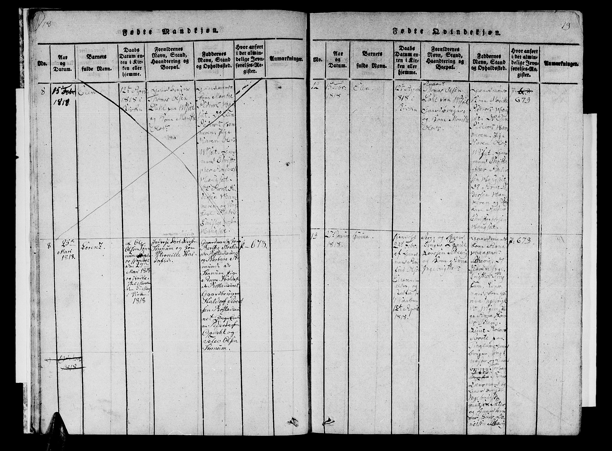 Ministerialprotokoller, klokkerbøker og fødselsregistre - Nord-Trøndelag, SAT/A-1458/741/L0400: Klokkerbok nr. 741C01, 1817-1825, s. 18-19