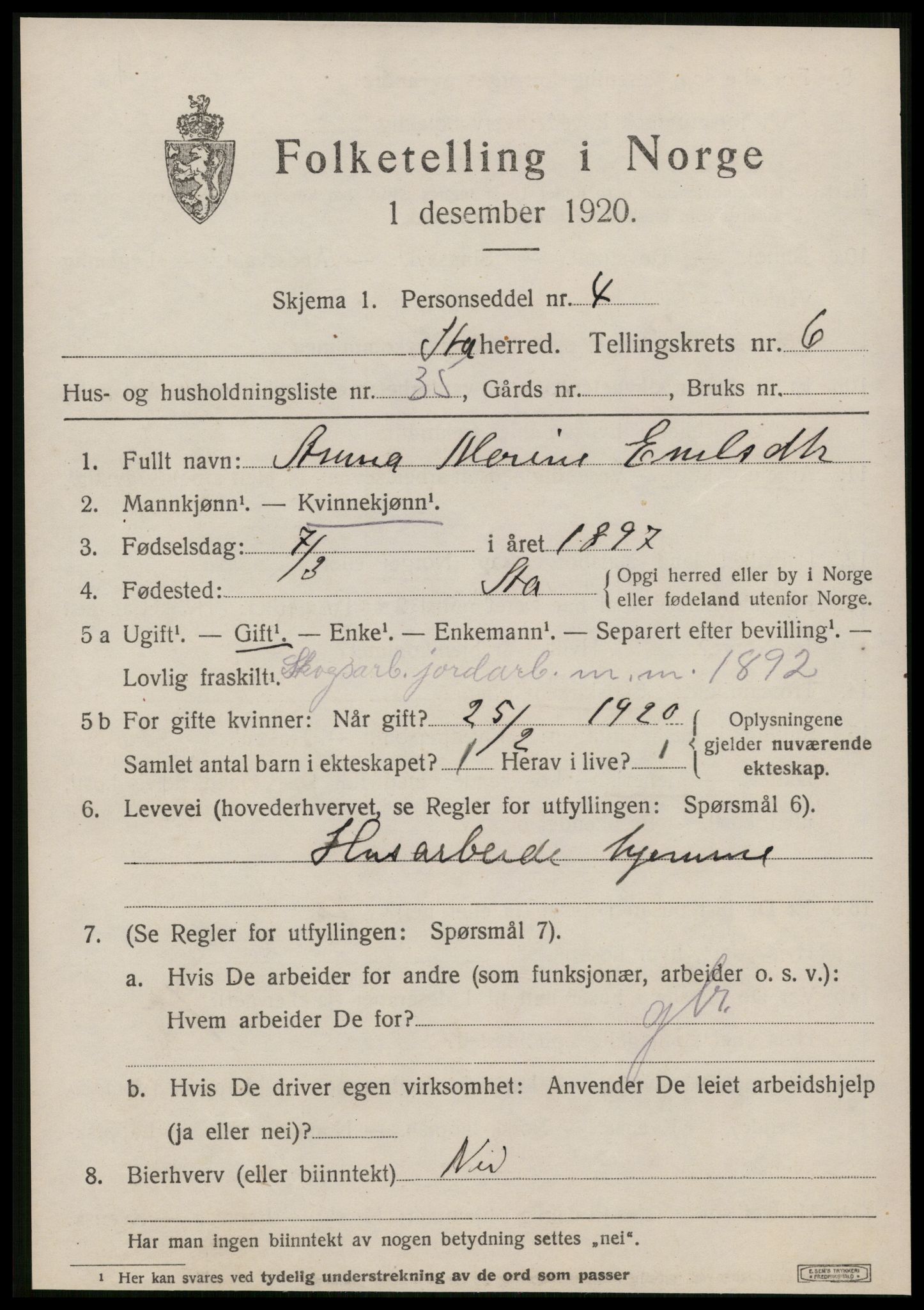 SAT, Folketelling 1920 for 1630 Å herred, 1920, s. 2888