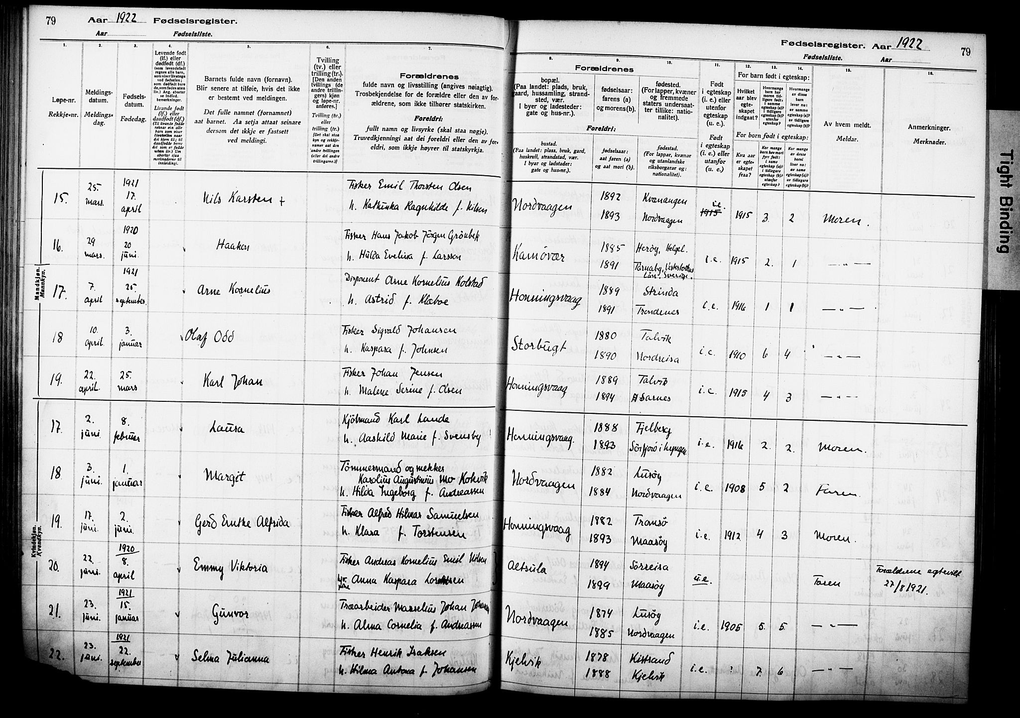 Kjelvik/Nordkapp sokneprestkontor, AV/SATØ-S-1350/I/Ia/L0015: Fødselsregister nr. 15, 1916-1930, s. 79