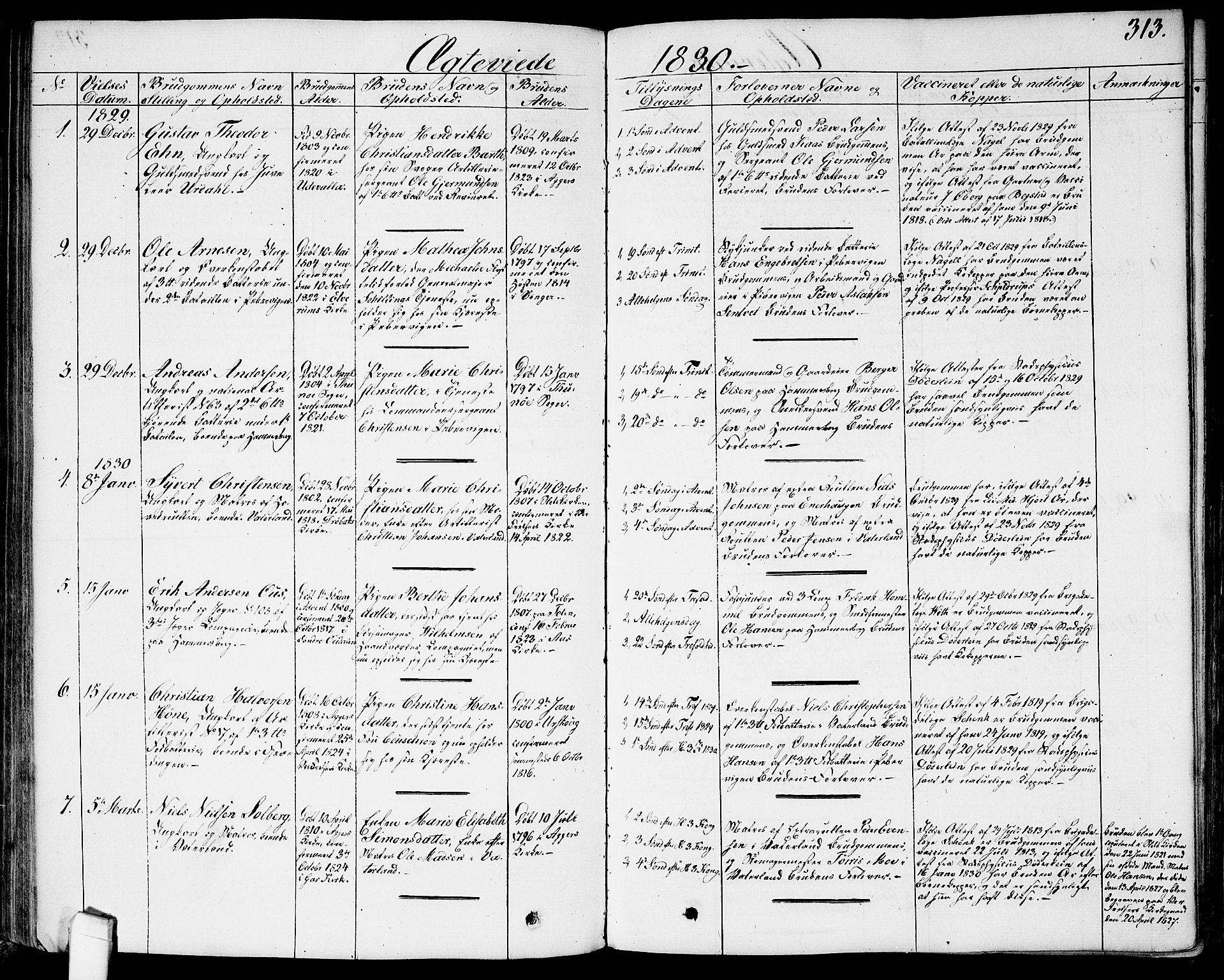 Garnisonsmenigheten Kirkebøker, AV/SAO-A-10846/G/Ga/L0004: Klokkerbok nr. 4, 1828-1840, s. 313