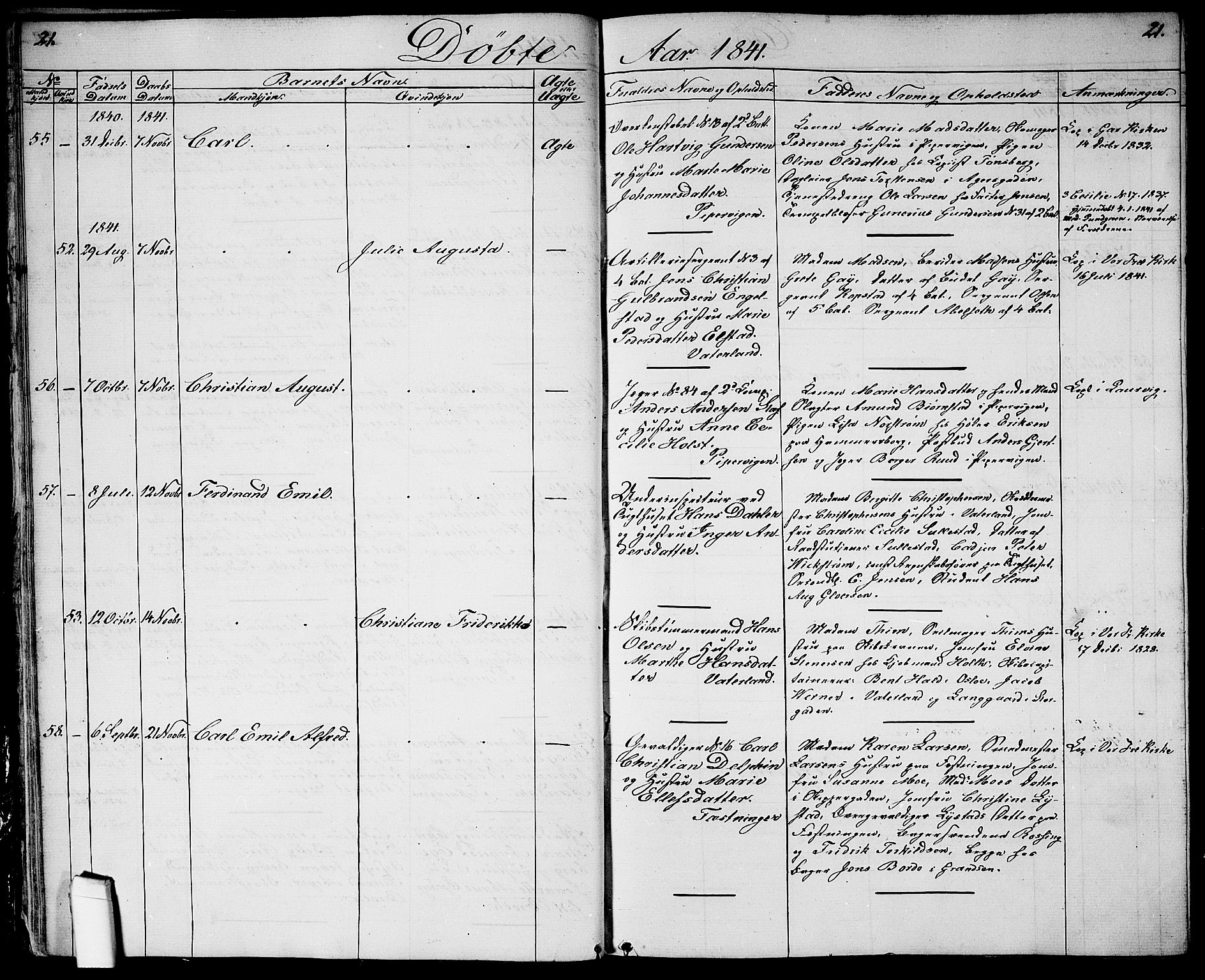 Garnisonsmenigheten Kirkebøker, AV/SAO-A-10846/G/Ga/L0005: Klokkerbok nr. 5, 1841-1860, s. 21