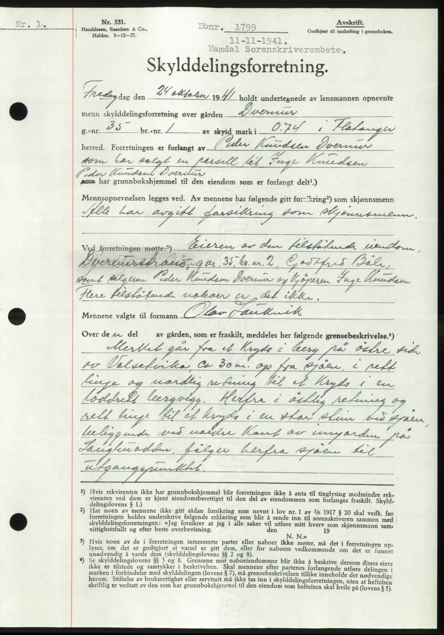 Namdal sorenskriveri, SAT/A-4133/1/2/2C: Pantebok nr. -, 1941-1942, Dagboknr: 1799/1941